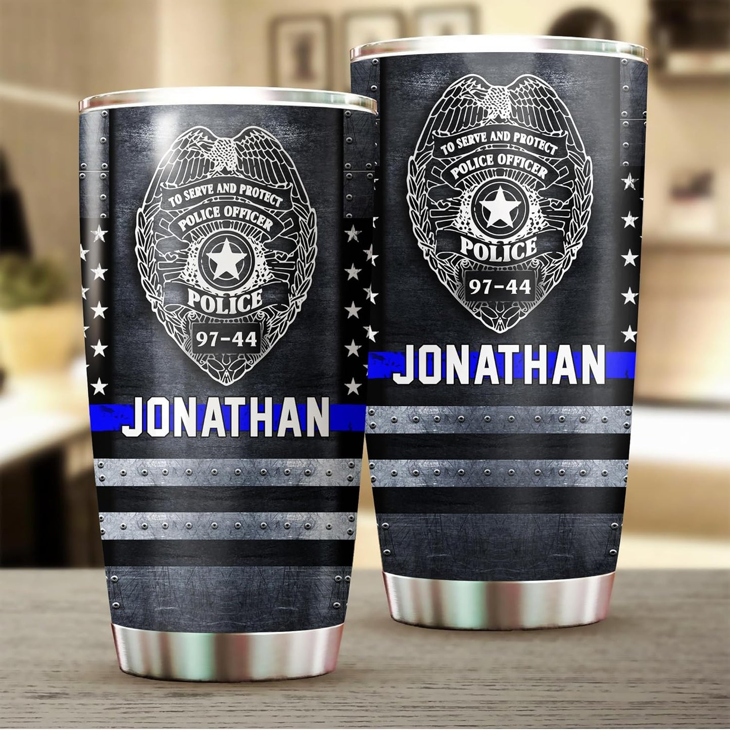 Police Officer Gifts - Custom Name Badge Number Thin Blue Line Lives Matter Flag Tumbler - Police Academy Graduation Retirement Birthday Gifts - 20oz Tumbler With Lid