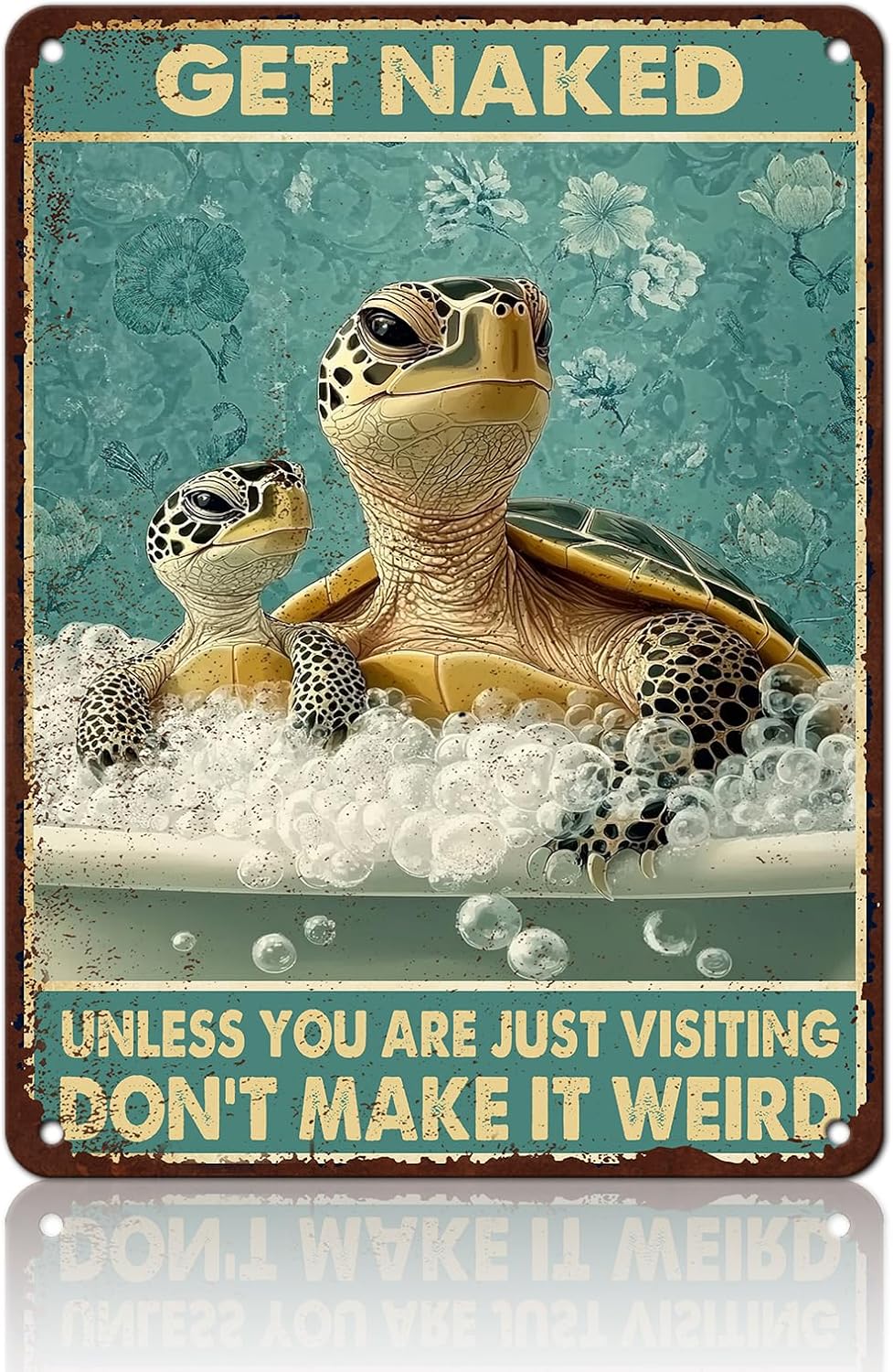 Sea Turtle Funny Bathroom Quote Metal Tin Sign Wall Decor Vintage Get Naked For Home Hotel Bathroom Sign 12x16 Inch