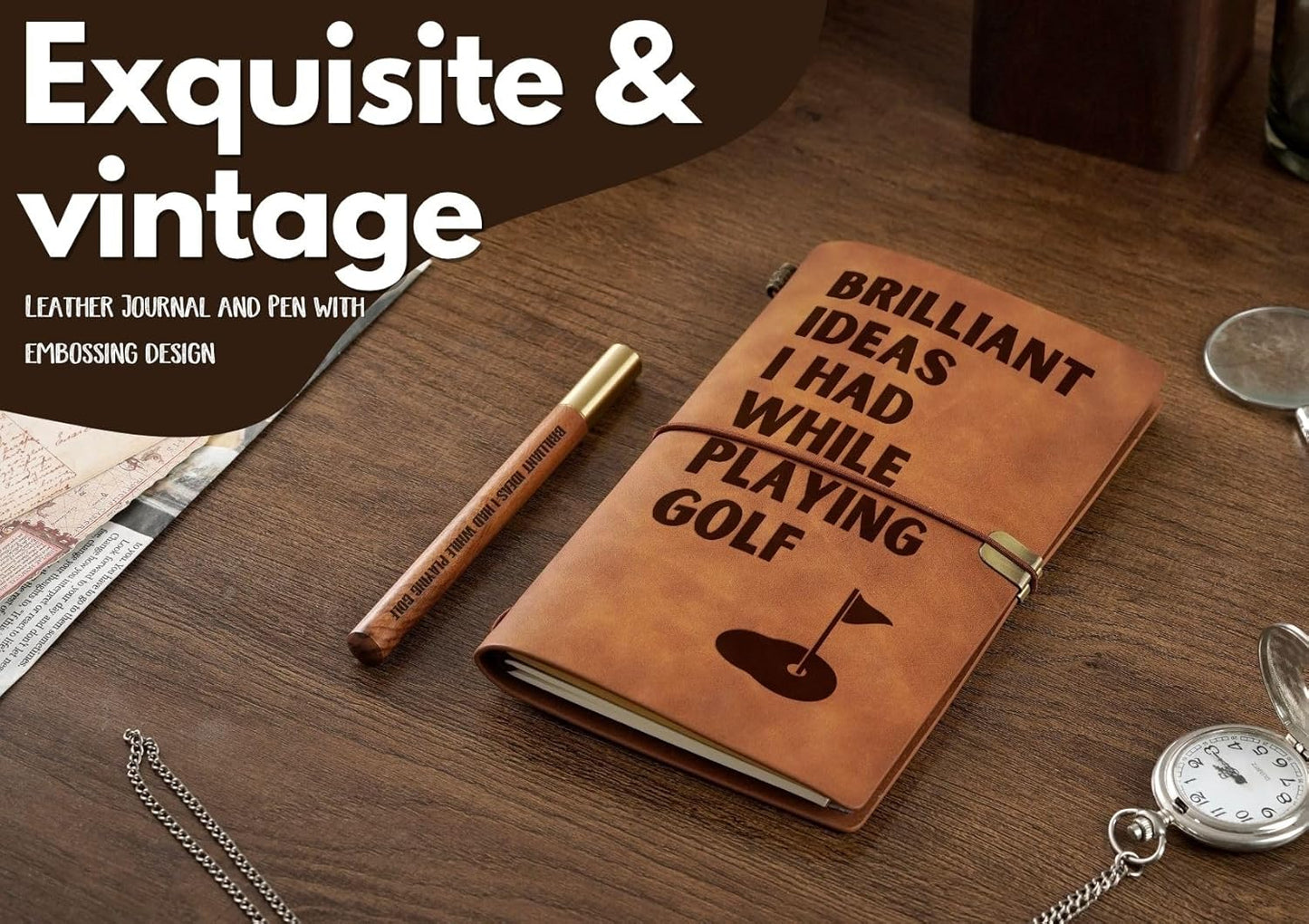 InnoBeta Golf Gifts for Men/Women, Funny Golf Gifts Leather Journal Notebook with Pen and Pen clip 7.87 x 4.7 Cover, 4 x 7.5 Pages (Inches) - Brilliant