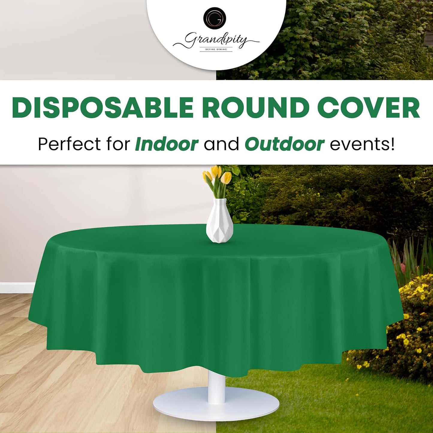 Grandipity 12 Pack Premium Disposable Plastic Tablecloth 84" Inch Decorative Round Table Cover - Green