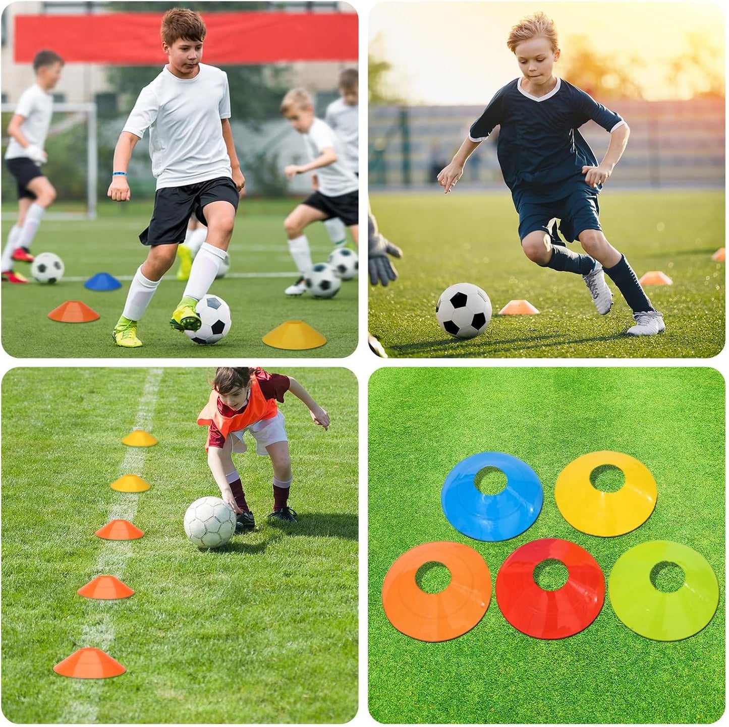 Soccer Training Cones, Football Sport Cones Training Field Marker Agility Cones with Carry Bag and Holder for Drills, Basketball, Coaching, Practice Equipment, 5 Color