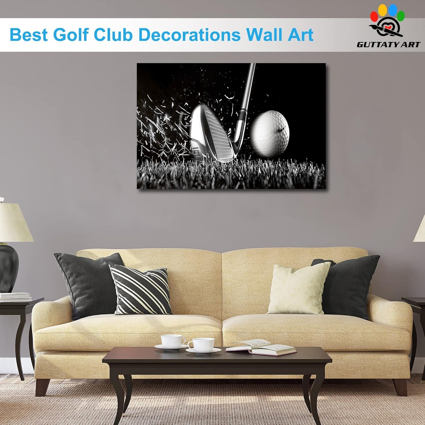 Canvas Wall Art, Play Golf Ball Wall Art Painting Prints for Living Room Wall Decor, Sport Golf Clubs Poster Picture for Bedroom Kitchen Decor, Framed Artwork for Office Home Decoration 32x48 Inches