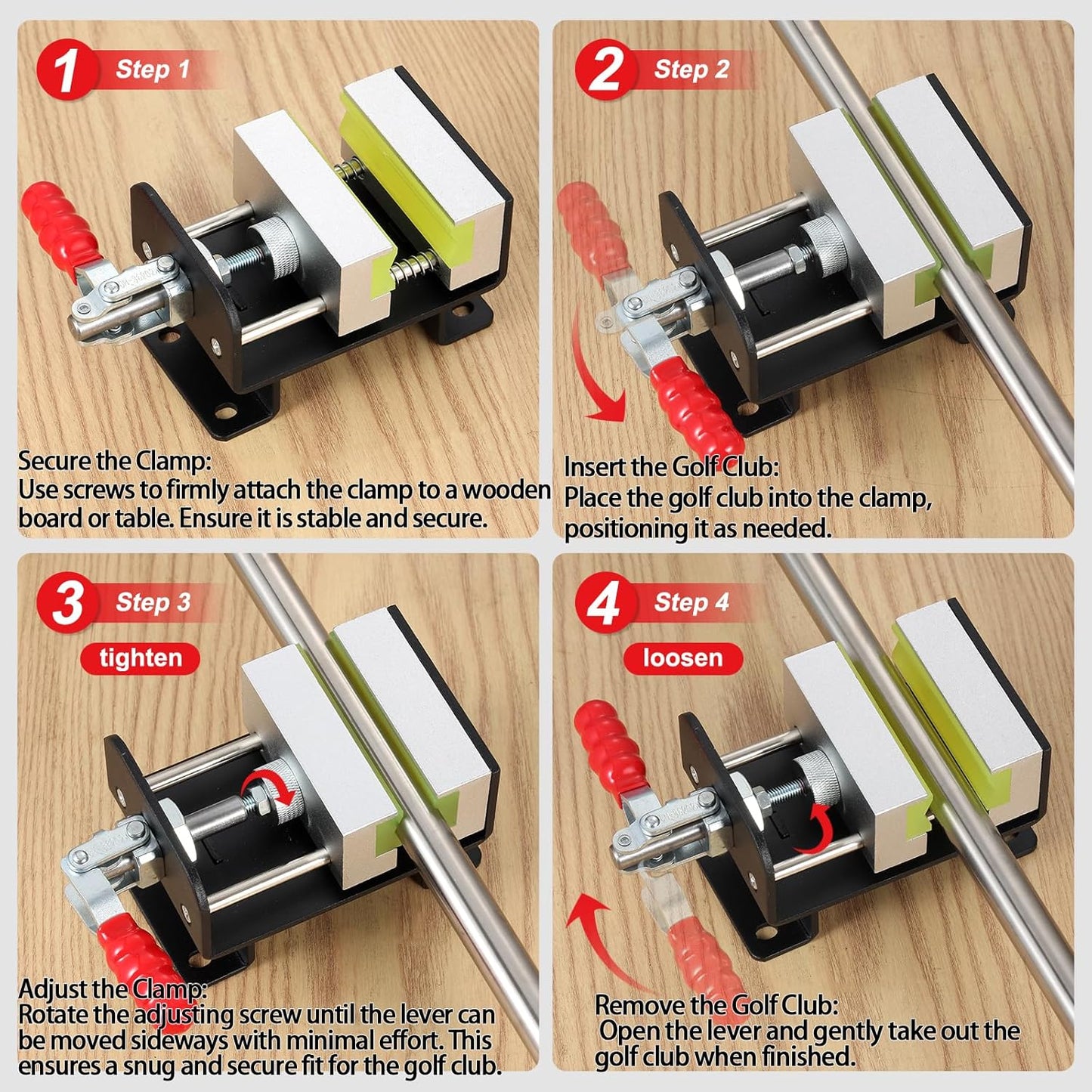Golf Club Regripping Pro Kit - Heavy-Duty Aluminum Vise Clamp with Hook Knife, Quick Release Shaft Vice, Non-Slip Rubber Handle Golf Grip Replacement Tools Hand-Operated Locking Clamp Tools
