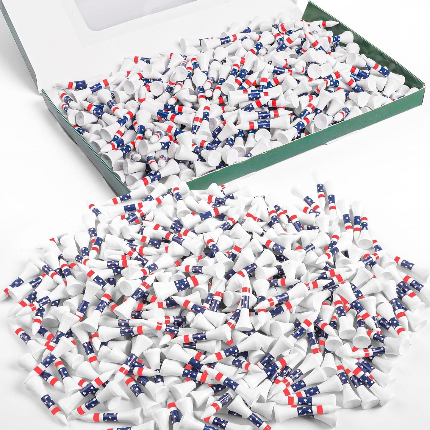 FINGER TEN Bamboo Golf Tees Wood 1 1/2 2 3/4 3 1/4 Inch Wooden Short Long Tee Color Bulk 250/500/1000/2000 Count for Men Women Kids in Red Pink USA Flag