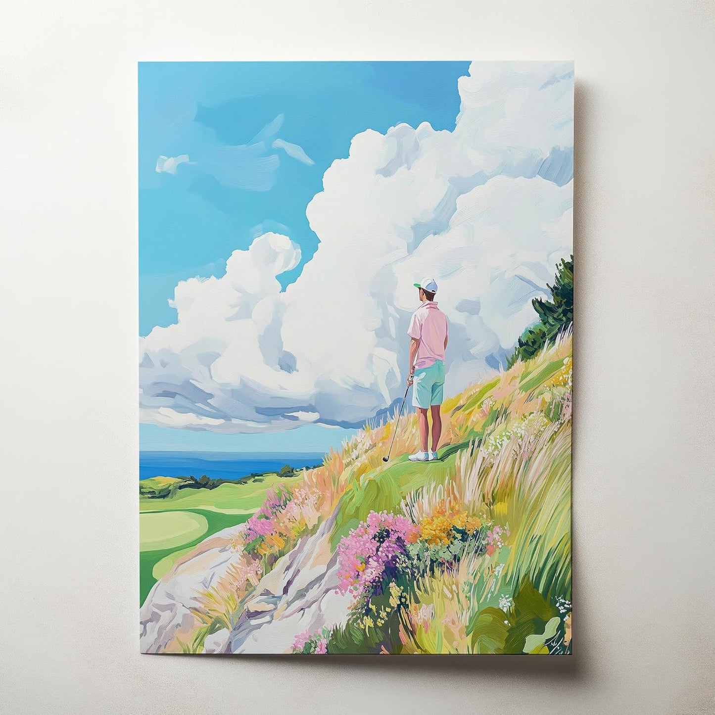 Golf Course Floral Pastel Art Print Posters - Premium Giclee Fine Art Prints - Golf Course Home Decor Posters, Golfer Art Prints for Home and Office Decor - Vintage Aesthetic, Ready to Frame