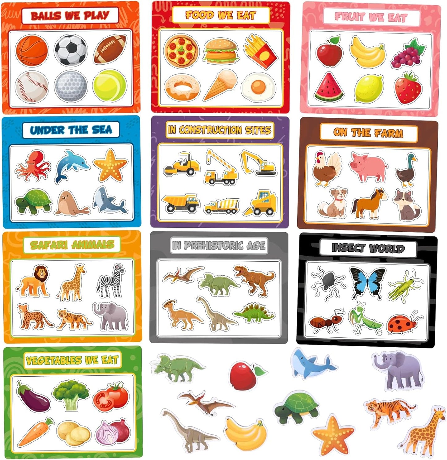 Magnetic Sorting Toys,10Pcs Refrigerator Magnets for Kids, Animals Food Car Magnetic Category Recognition for Kids Learning Fine Motor Skills Boys Girls