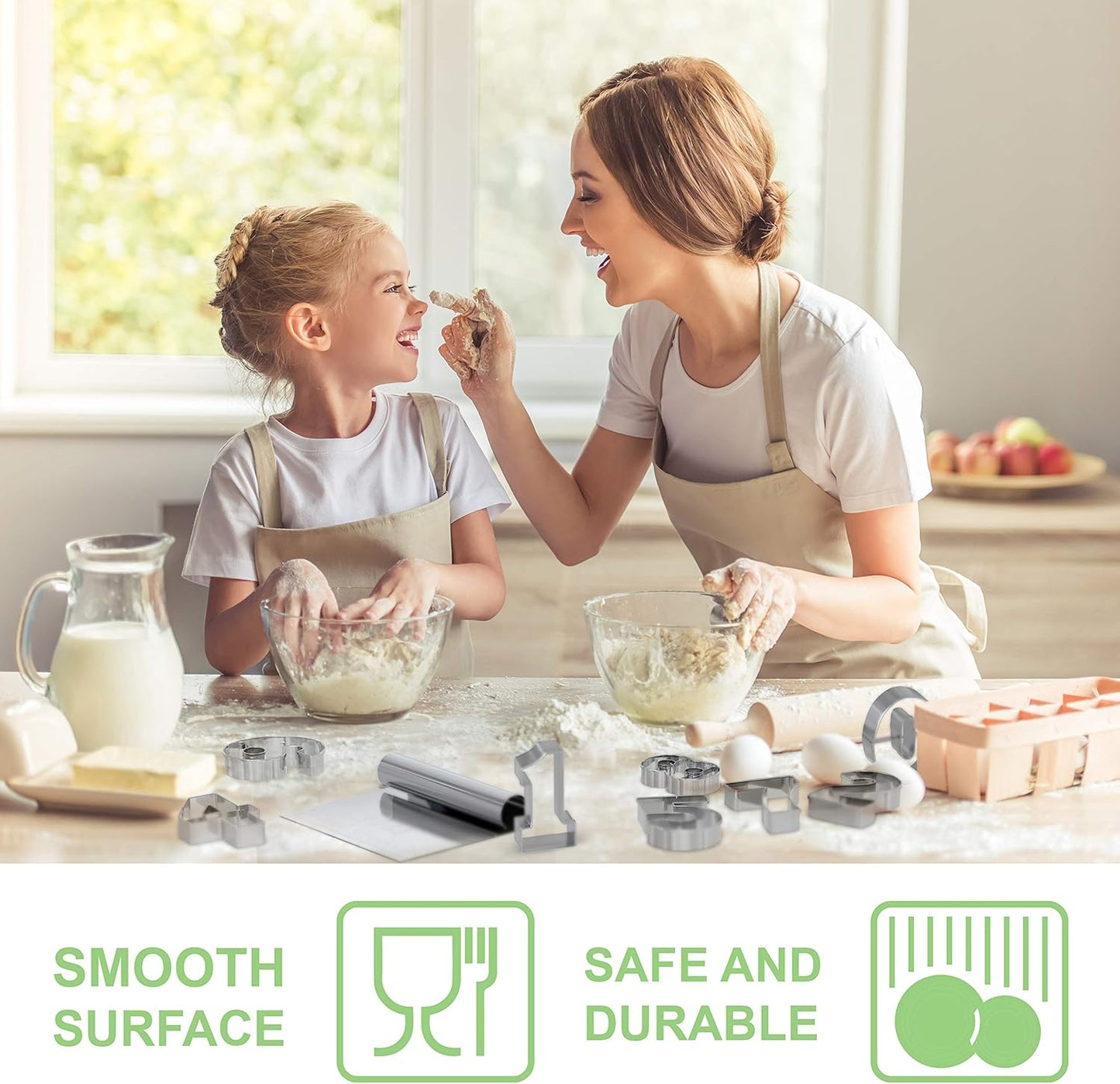 Bakerpan Stainless Steel Number Cookie Cutter Shapes, Set of 9 Large 3.5 Inch Numbers with Bonus Dough Cutter