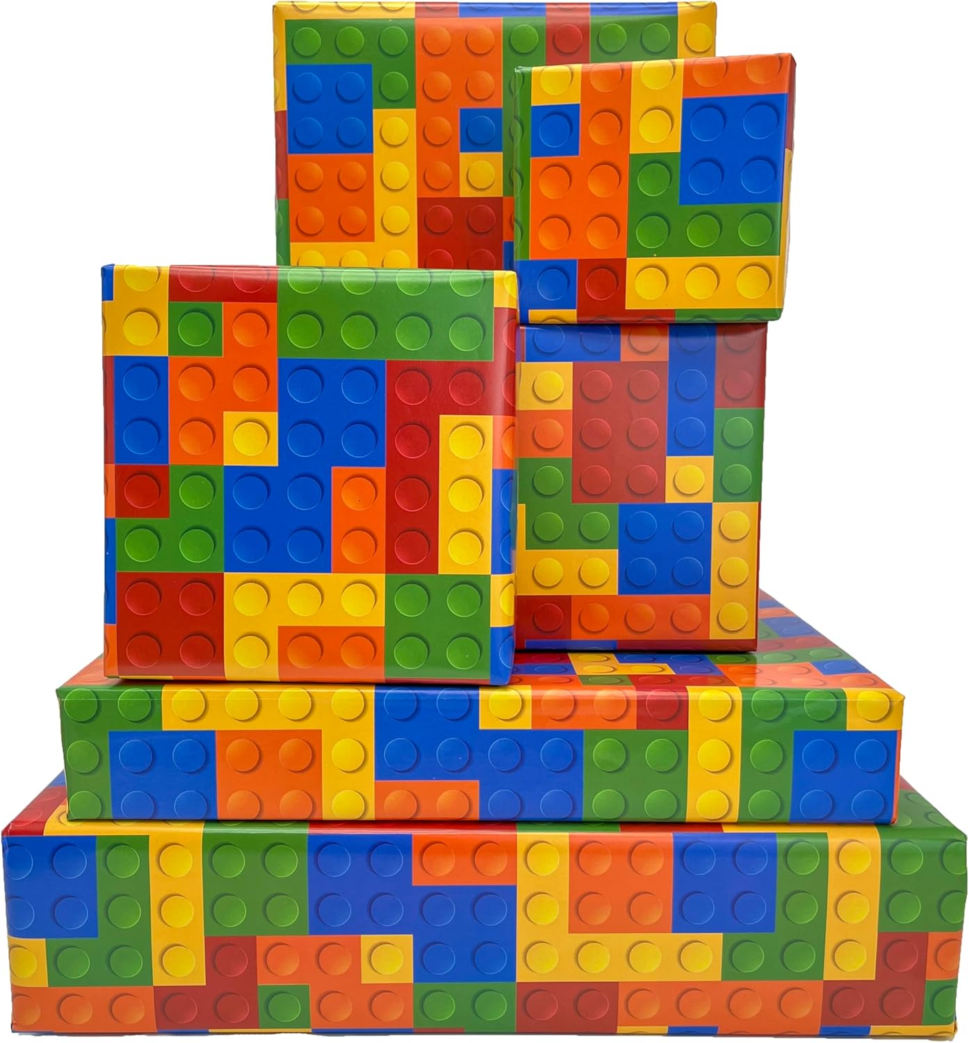 Dtiafu Building Blocks Wrapping Paper - Cute Birthday Wrapping Paper for Boys Girls - 20 X 28 Inch Per Sheet (6 Sheet)