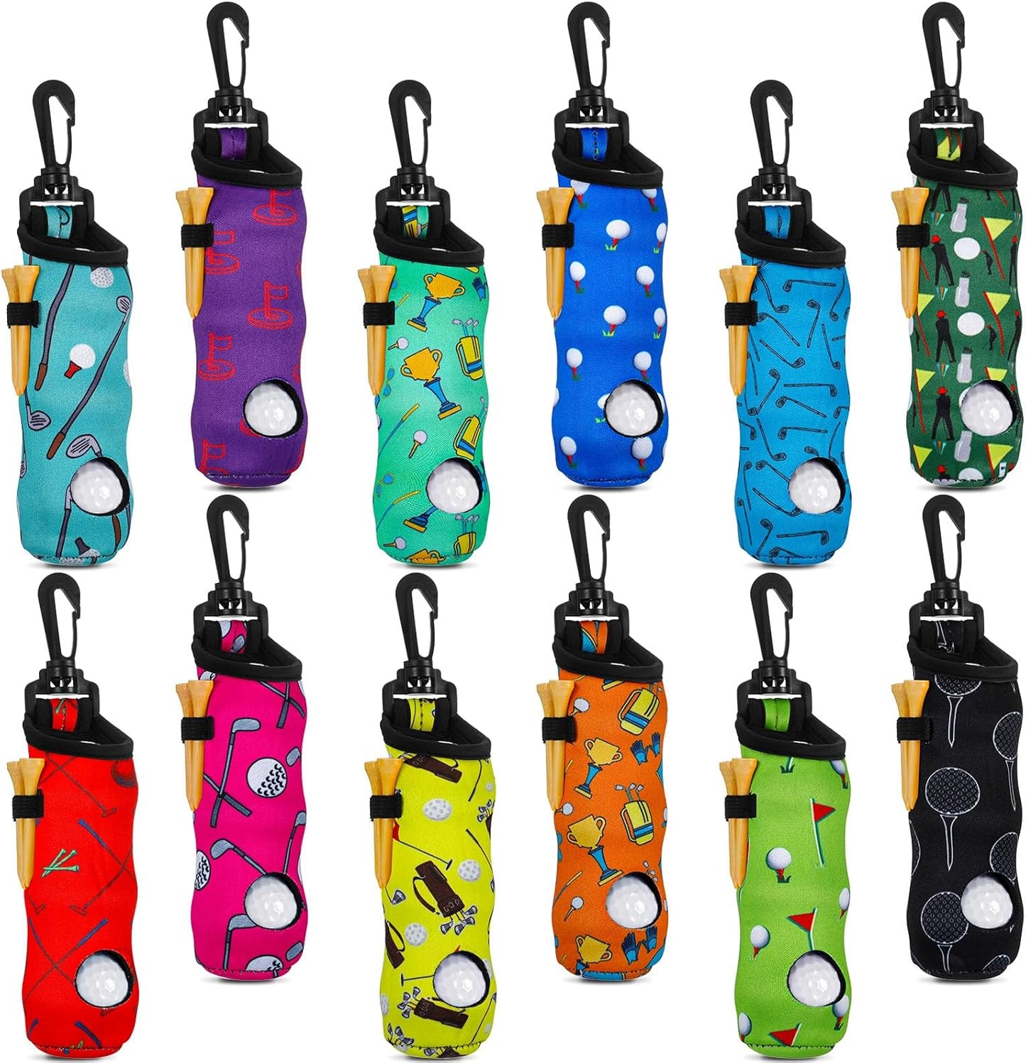WILLBOND 12 Pcs Golf Ball Tee Holder Neoprene Pouch Golf Ball Carry Bag Multicolor Portable Accessories for Man Woman