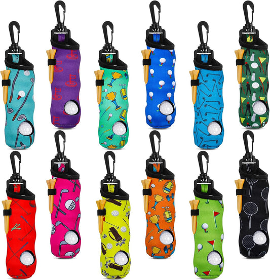 WILLBOND 12 Pcs Golf Ball Tee Holder Neoprene Pouch Golf Ball Carry Bag Multicolor Portable Accessories for Man Woman