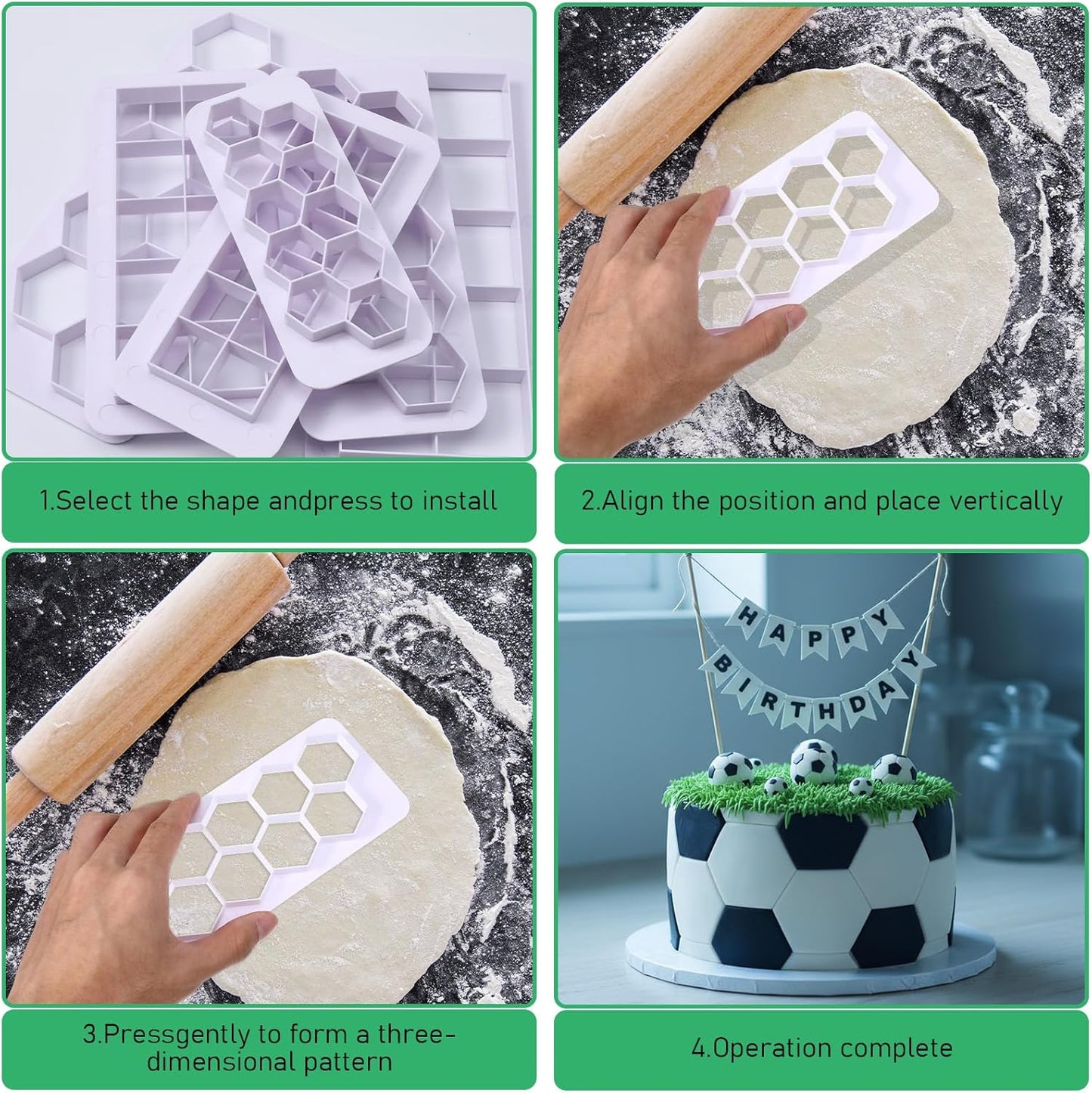 6PCS Hexagon and Square Cookie Cutters, 6 Size Square Football Cake Fondant Cutter, Hexagon Soccer Cookie Cutter, Geometric Multipurpose Cutters for Fondant Biscuit Cake DIY Decorative Moldings