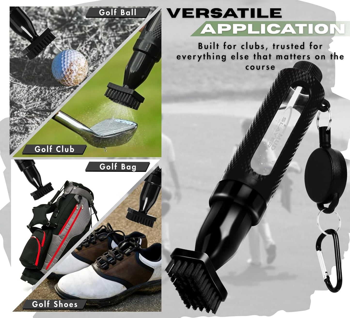 Mud Slayer Golf Club Cleaning Brush with Fine Mist Spray, Leak-Proof Viewing Window & Retractable Clip – Dual Bristle Head, Ergonomic Handle – Must-Have Golf Accessories for Men & Women