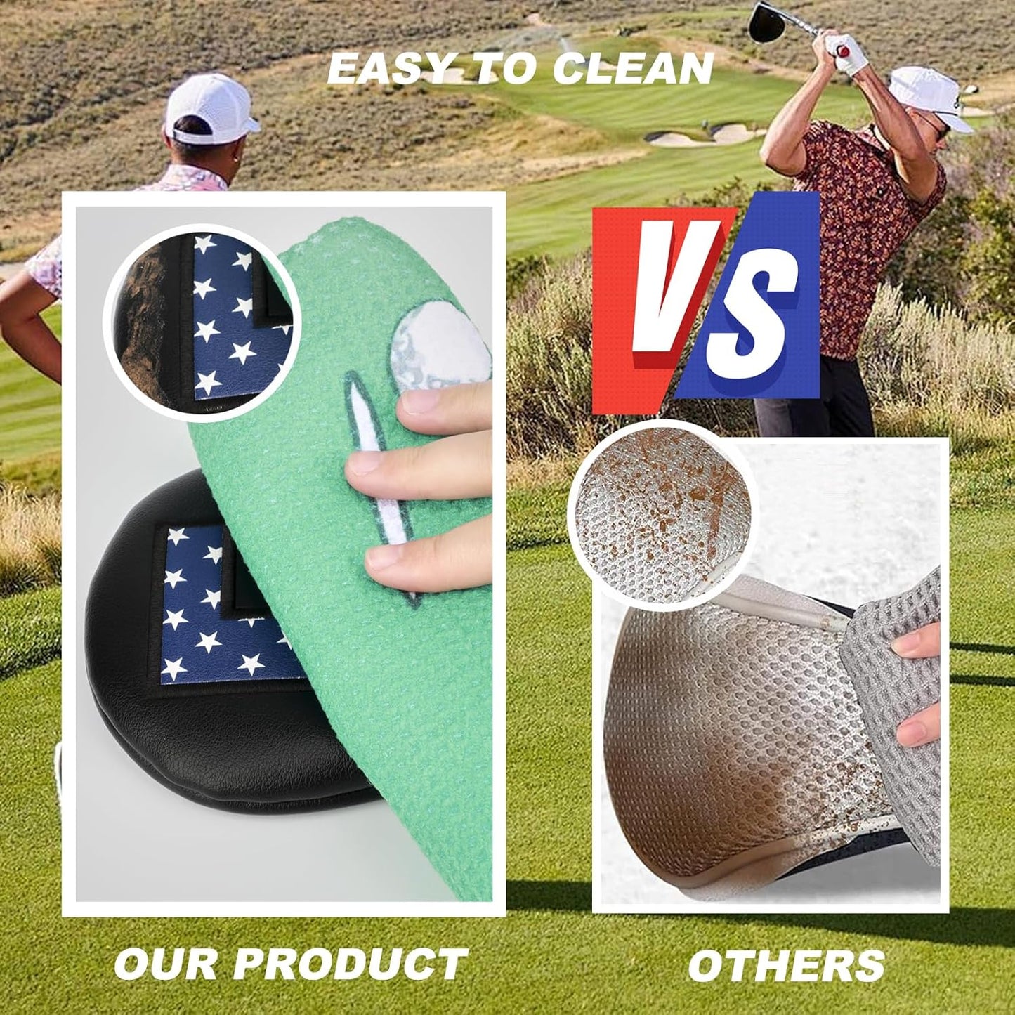 Golf Head Covers, 4pcs or 1pc USA Stars and Stripes Golf Club Covers for Woods and Driver Fairway Hybrid, PU Leather Golf Club Head Covers for Men Women with Interchangeable Tags, Fits Most Golf Clubs