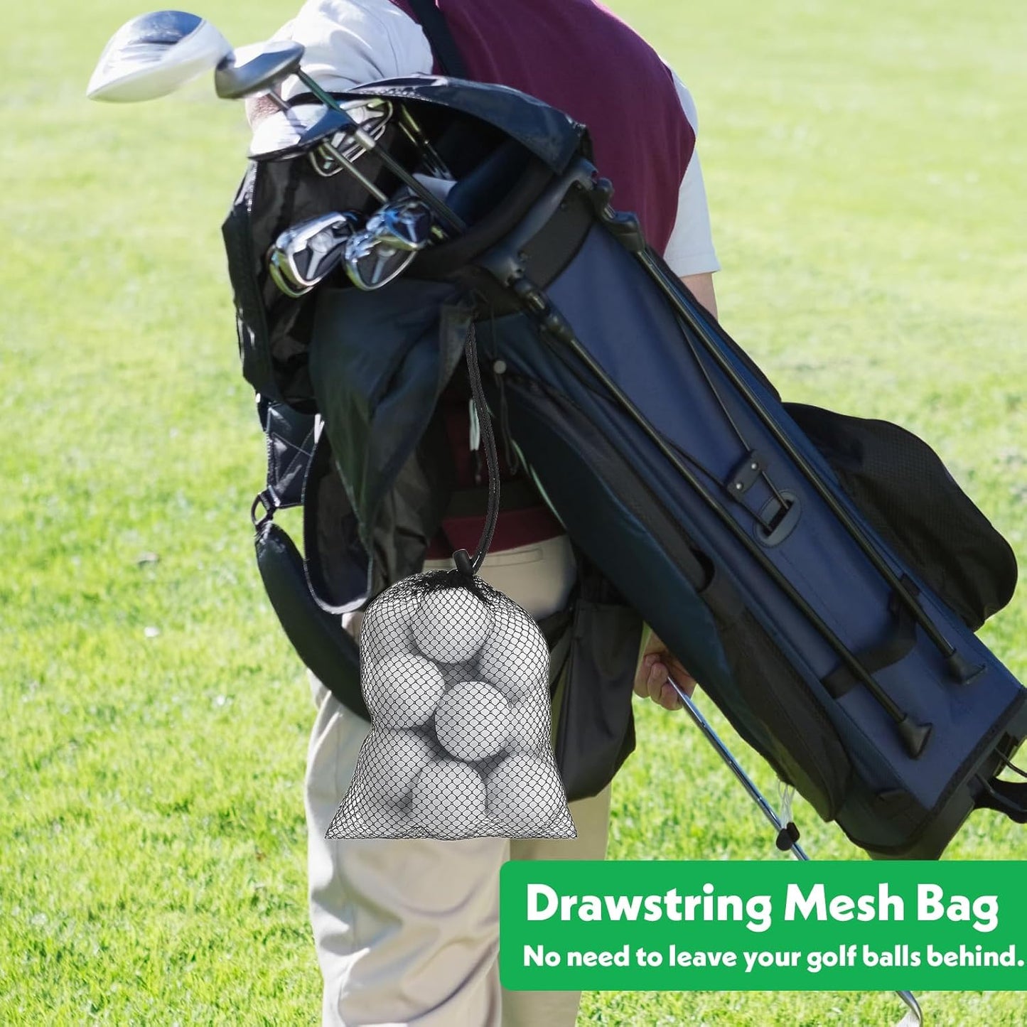 4 Pcs Mesh Bags with Drawstring, Golf Ball Bag Nylon Mesh Golf Ball Storage Pouch Sports Equipment Organizer Sack for Collecting Half Balls Tennis Beach Travel (2 Sizes)