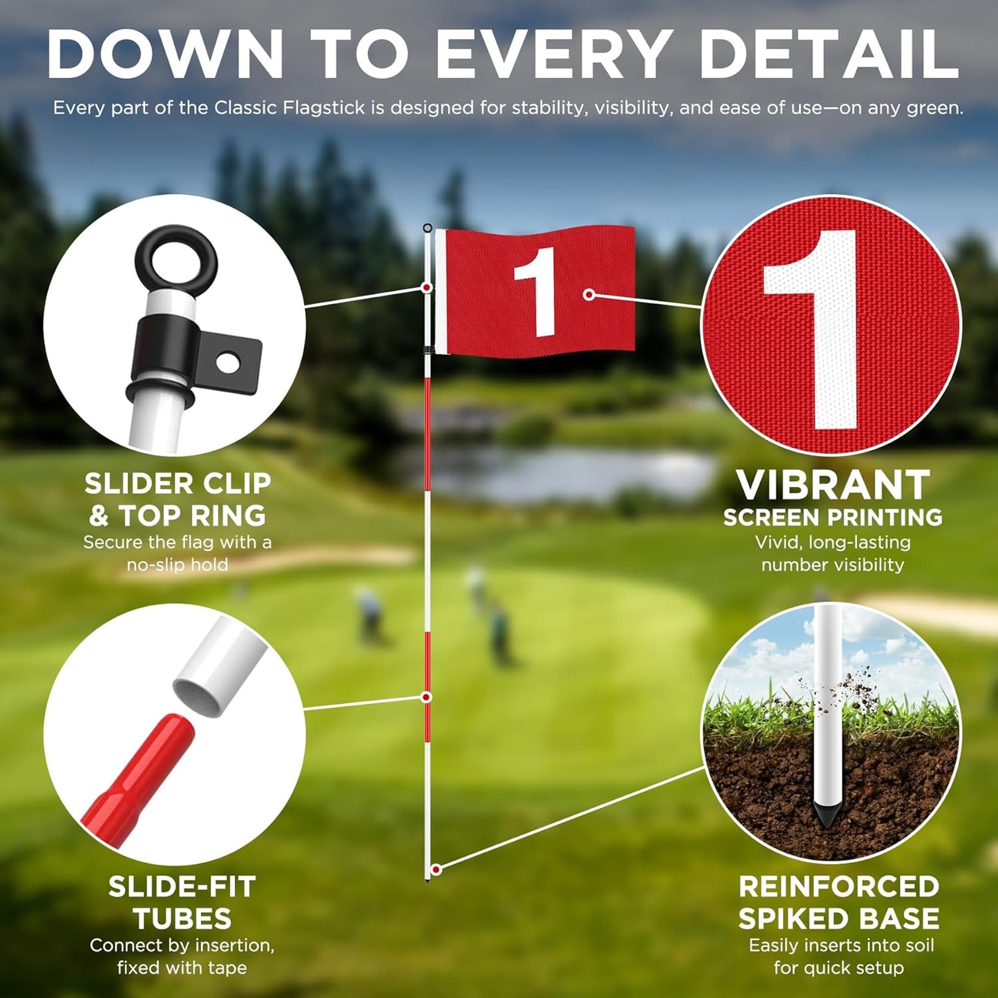 KINGTOP Golf Flagstick 6ft, Portable Five-Section Design for Backyard Practice Putting Green, Driving Range Golf Pin Flag Hole Cup Set, Gift Idea