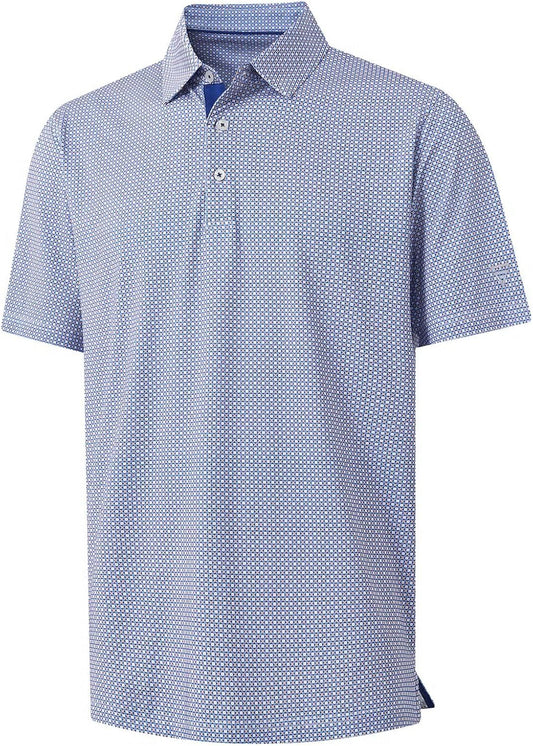 M MAELREG Mens Golf Shirt Short Sleeve Dry Fit Print Moisture Wicking Performance Patterns Collared Polo Shirt