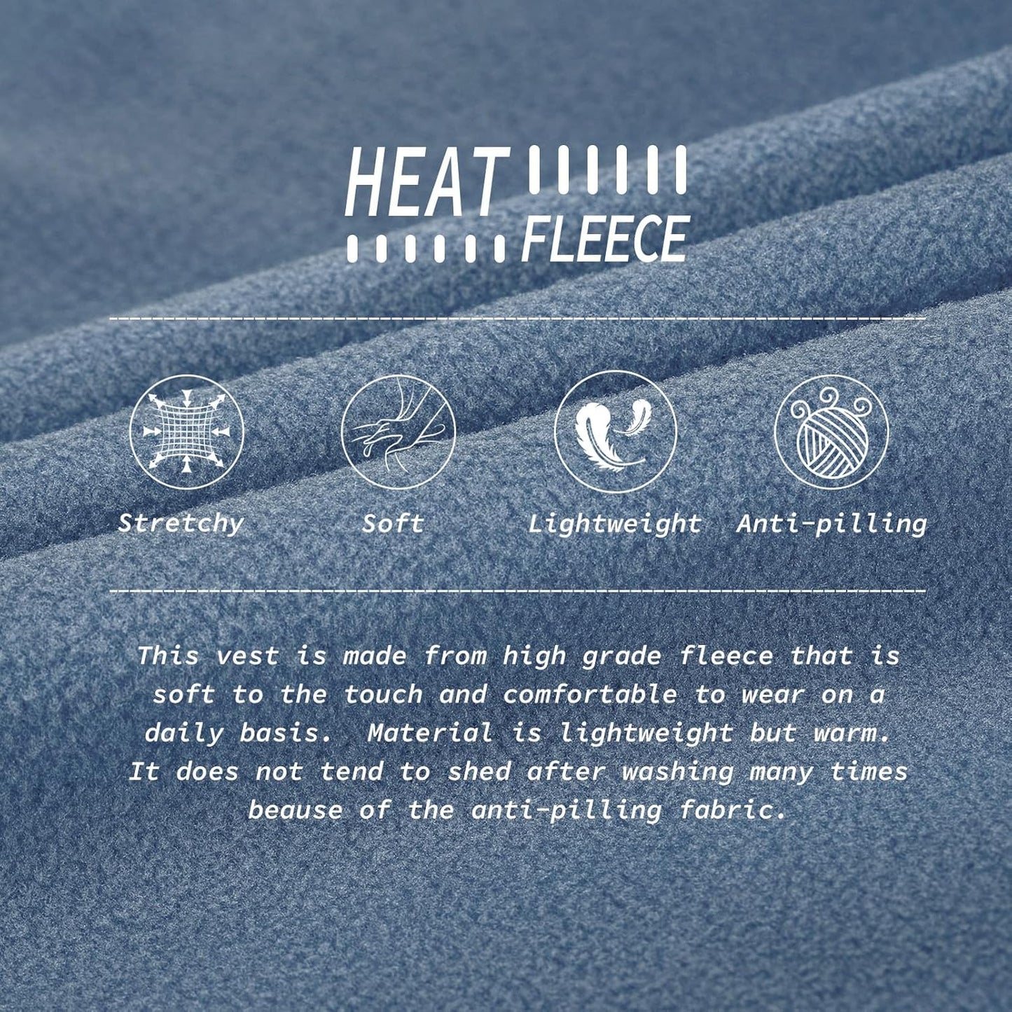 33,000ft Men's Fleece Vest, Lightweight Warm Zip Up Polar Vests Outerwear with Zipper Pockets, Sleeveless Jacket for Winter