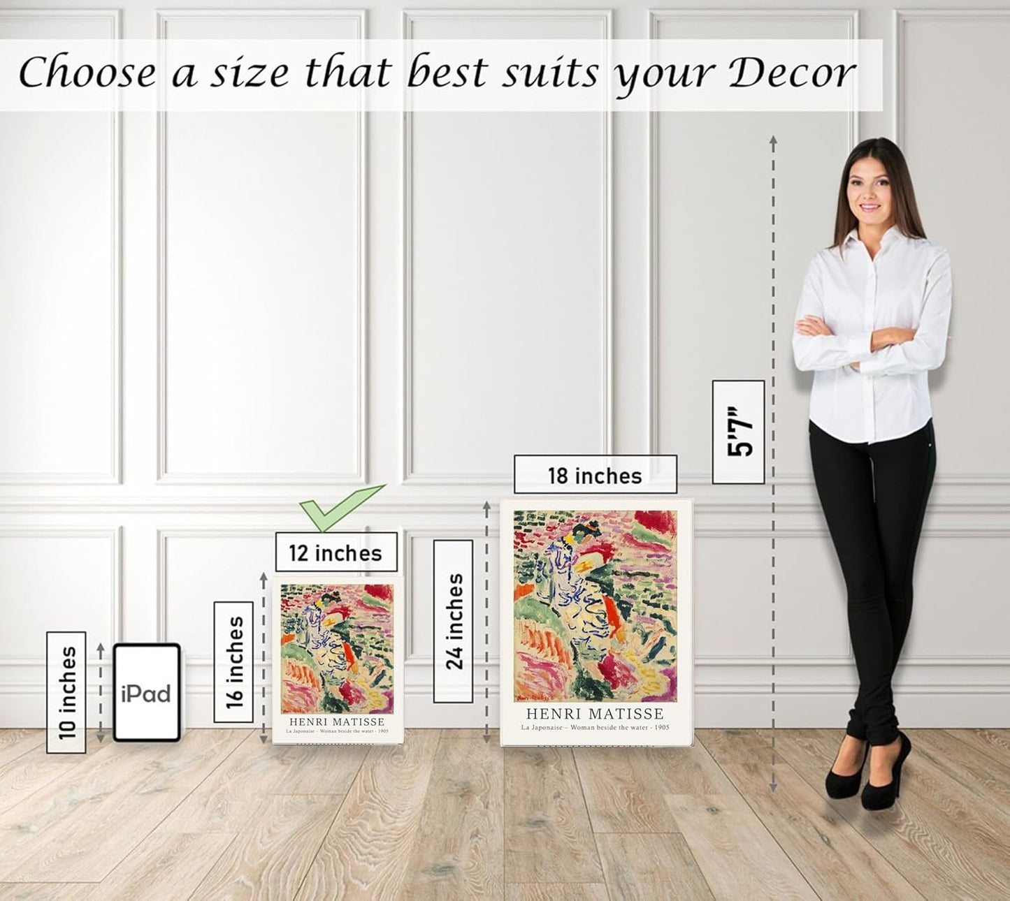 Induslyfe Framed Retro Vintage Wall Art Canvas Decor Set of 3, Matisse Wall Art Prints Poster Mid Century Modern Art, Sage Green Aesthetic Floral Botanical wall art, bedroom living room bathroom 12x16