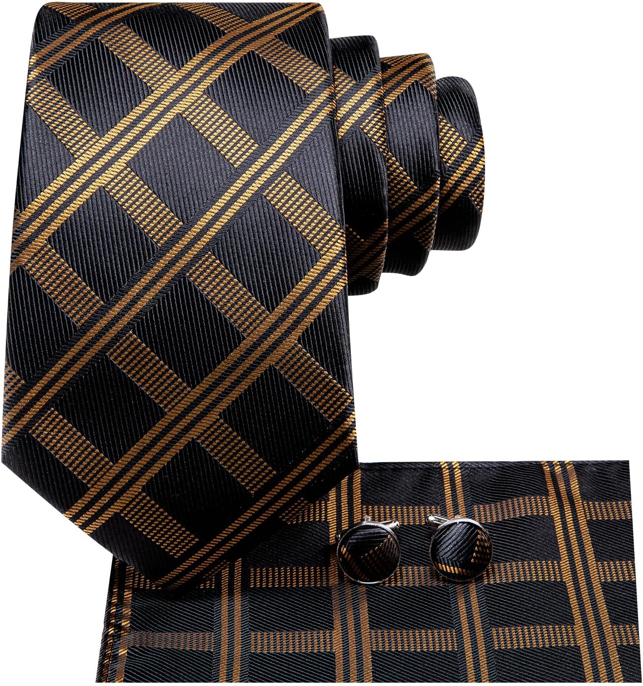 Dubulle Mens Paisley Striped Tie WOVEN Necktie for Men and Handkerchief Cufflinks Set Wedding Formal Business