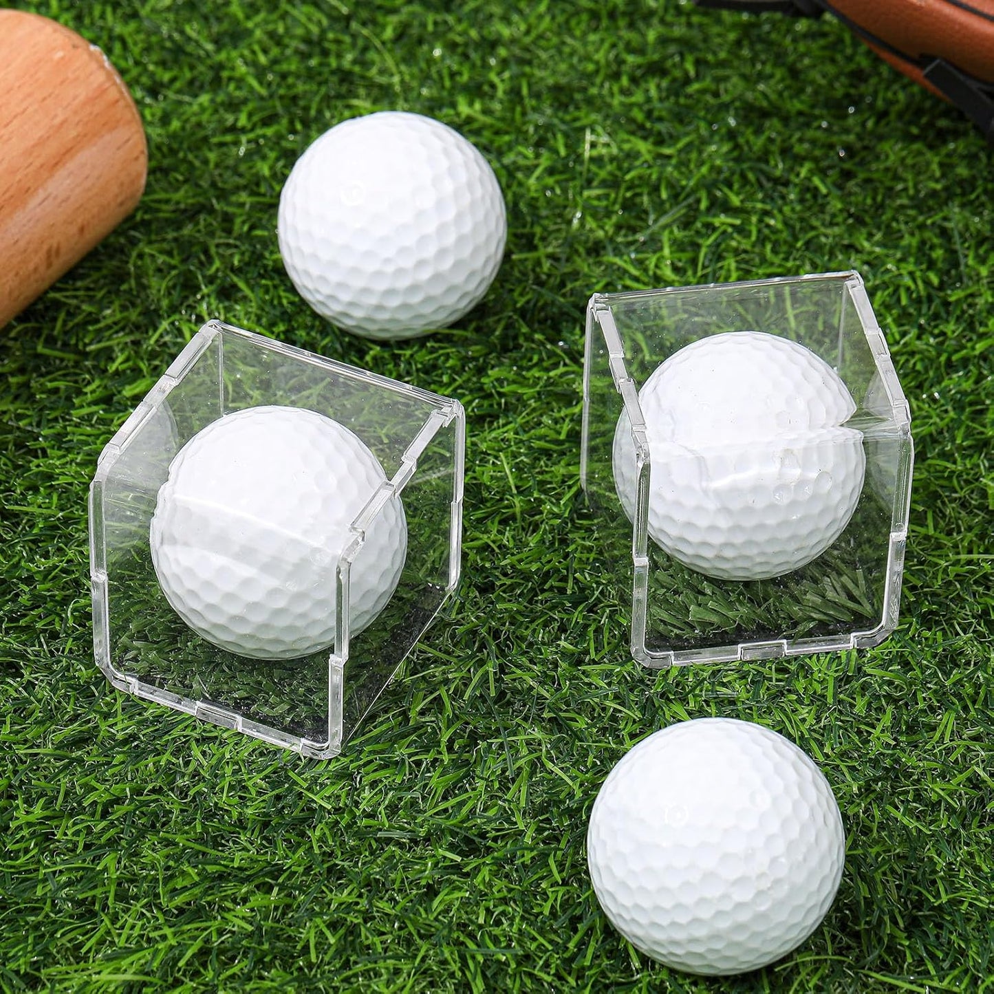 Tioncy 6 Pcs UV Protected Golf Ball Holder Display Case with Turf 2x2 x2 Inch Clear Acrylic Golf Ball Hole in one Stand Display Case Storage Box for Memorabilia Autograph Souvenir Collection