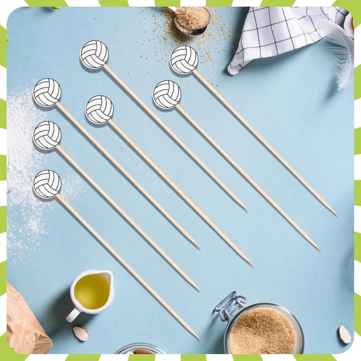 200 Pcs Volleyball Cocktail Picks 4.7" Toothpicks for Appetizer Drink Stirrer Birthday Party Decoration Cupcake Sandwich Fruit Skewer Bamboo Sticks Club Catering Event Buffet Holiday Party