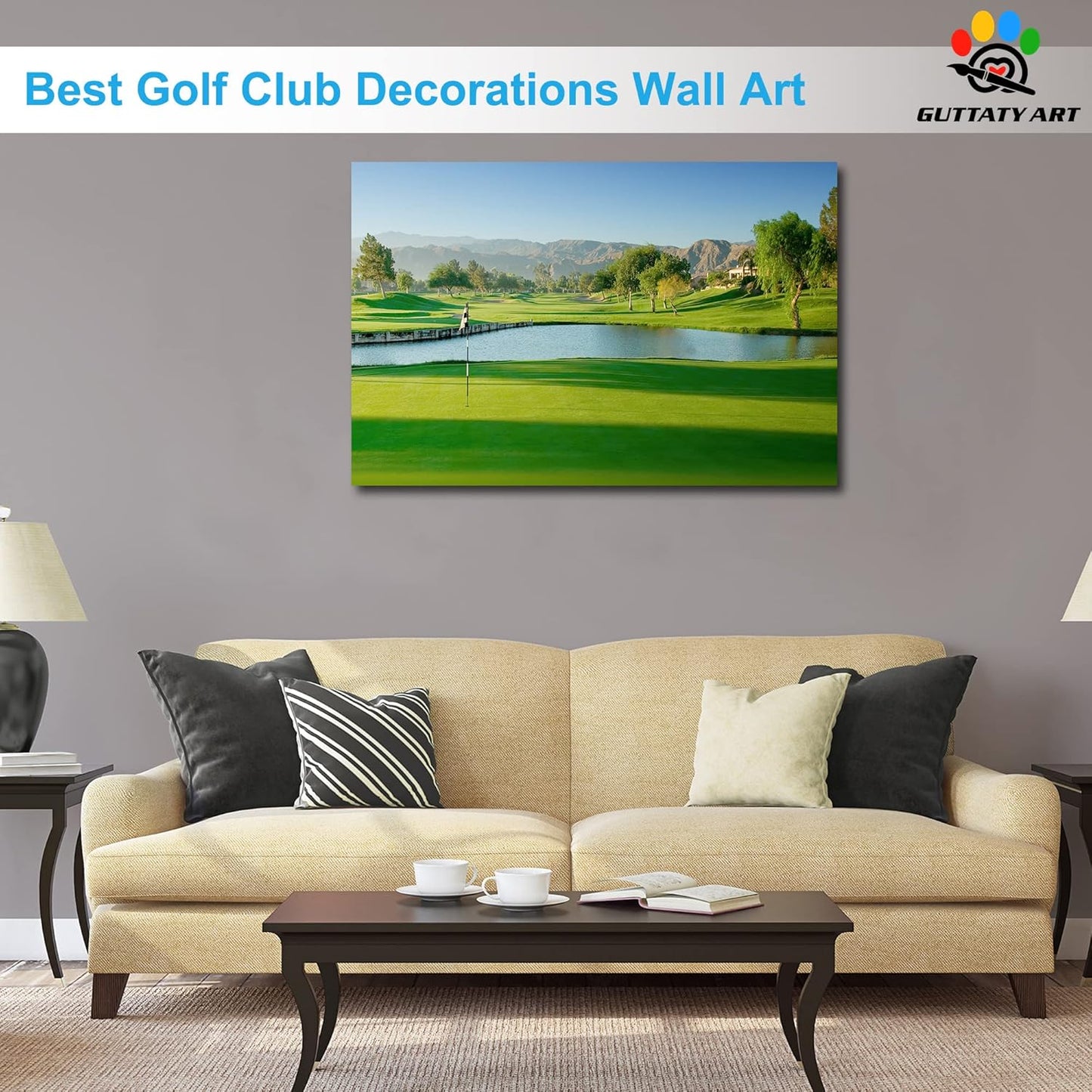 Golf Wall Art, Palm Springs Golf Course Canvas Picture for Living Room Wall Decor, Golf Sports Poster Prints for Gym Home Decoration, Framed Artwork for Office Bathroom Ready to Hang 32x48 Inches