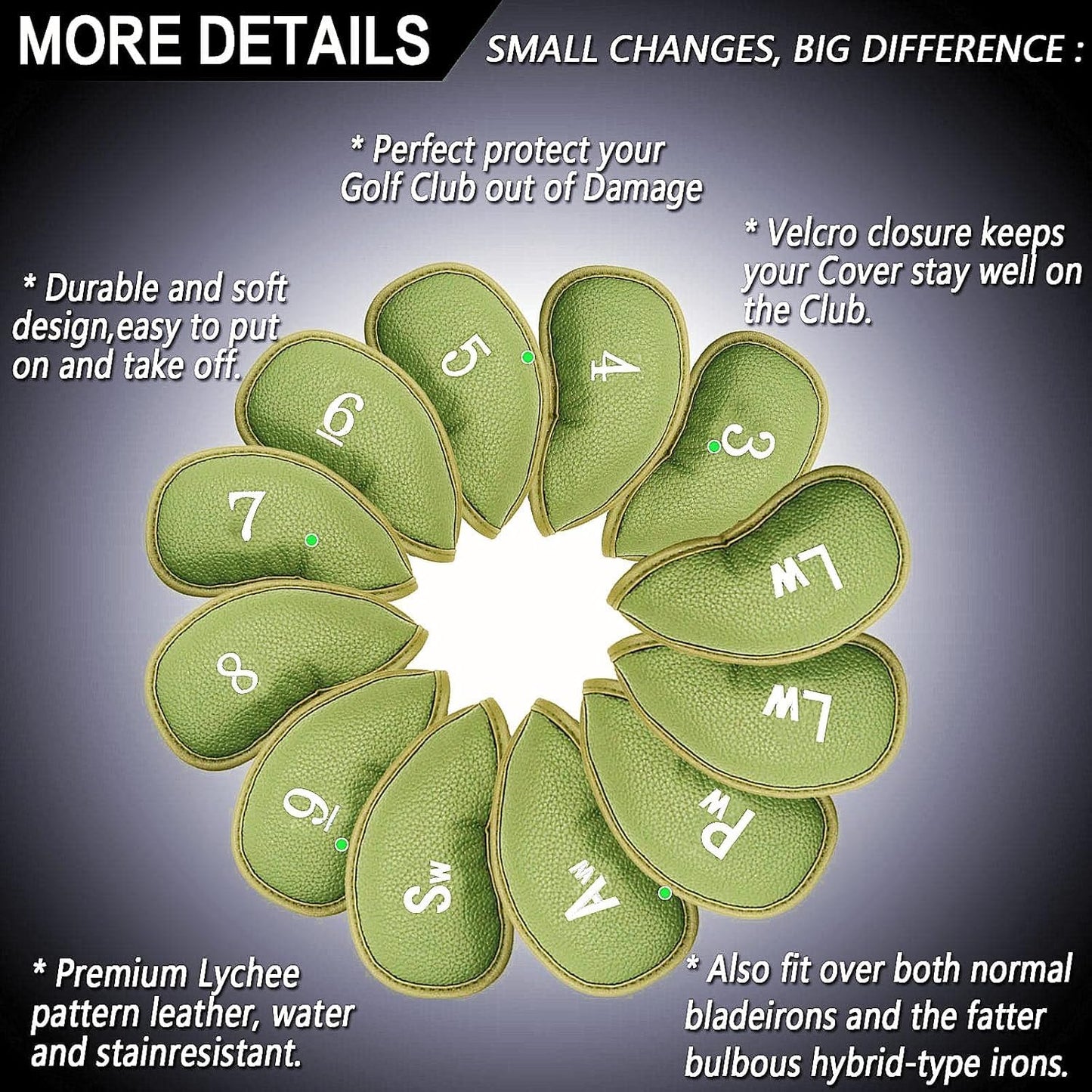 Golf Club Covers Iron Value 12 Pack Stylish Synthetic Leather Headcover, Embroidery Numbers Head Covers Universal Protector Fit Main Iron Wedge Clubs, Accessories Travel for Men Women