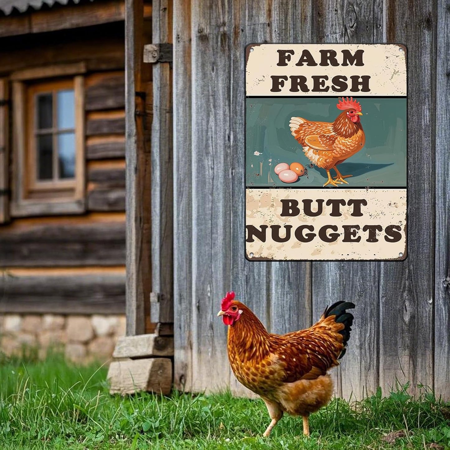 Chicken Coop Sign Farm Fresh Butt Nuggets Tin Sign Plaque Metal Poster 12x16 Inch Wall Decor