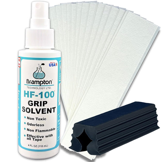 Brampton Complete Golf Grip Kit for Golf Club Regripping - 15 Premium 2"x10" Golf Grip Tape Strips, Rubber Vise Clamp, & 4 oz HF-100 Non-Irritating, Non-Flammable, Odorless Golf Club Grip Solvent