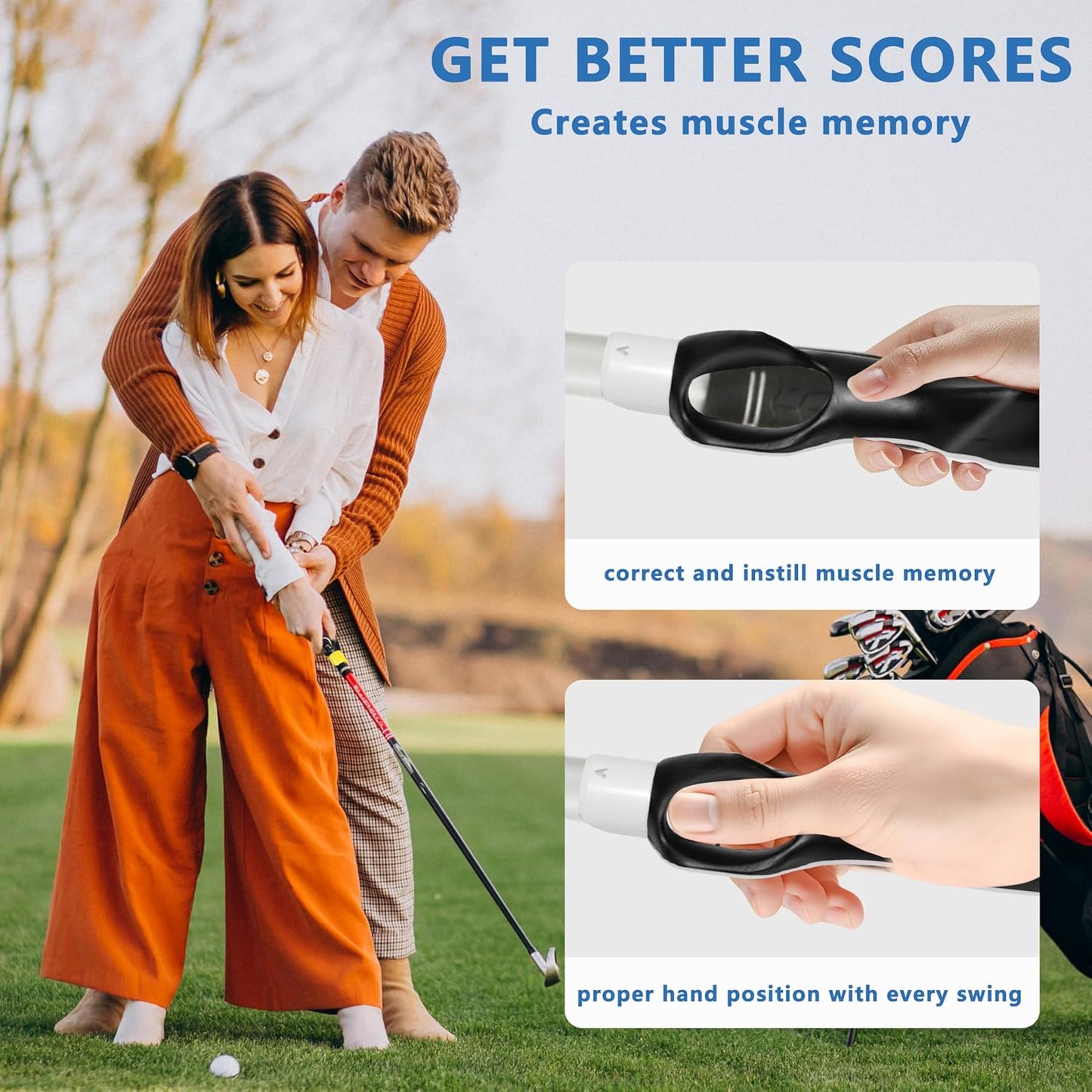 Golf Grip Trainer,Golf Club Grip Trainer Right Hand,Golf Grip Swing Training Aid for Golfer Proper Hand Position,Attaches to Most Golf Handles