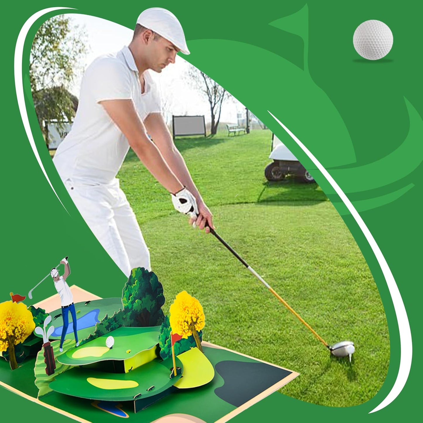 3D pop-up greeting card, hollowed out paper carving design, exquisite pattern pop-up display, suitable for sending greeting cards to him/her on special holidays - with envelope and blank label. Business style golf greeting card