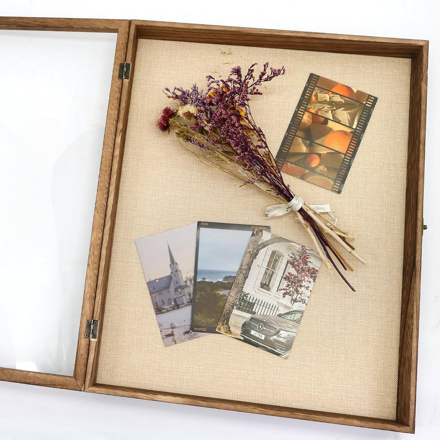 GraduatePro Shadow Box Frame 16x20 Display Case with Linen Back, Real Glass Window Door with Hinge, Picture Frame Wedding Bouquet Memorabilia Medals Photos Memory Box for Keepsakes, Carbonized Brown