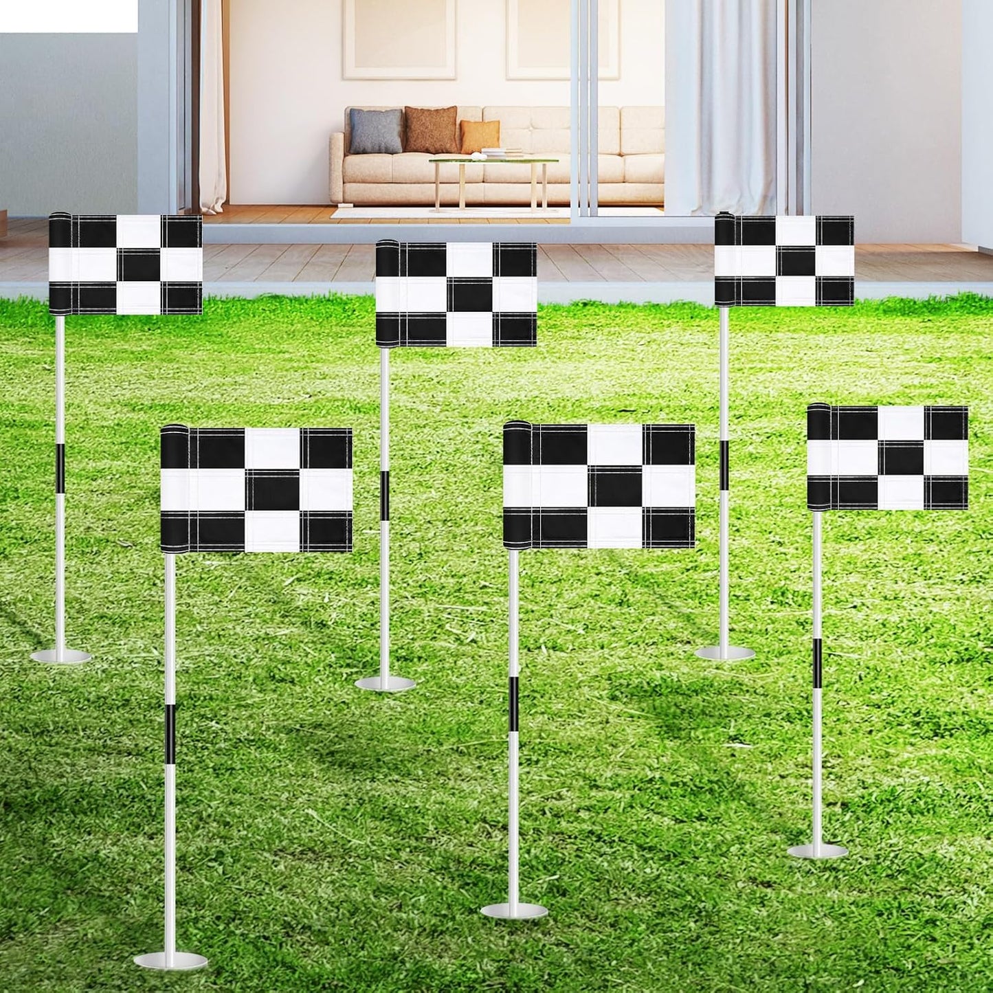 6 Pack Checkered Golf Flags 8 x 6 inch Portable 420D Nylon Training Target Flag with Tube Inserted Mini Practice Putting Green for Garden Yard Indoor Outdoor