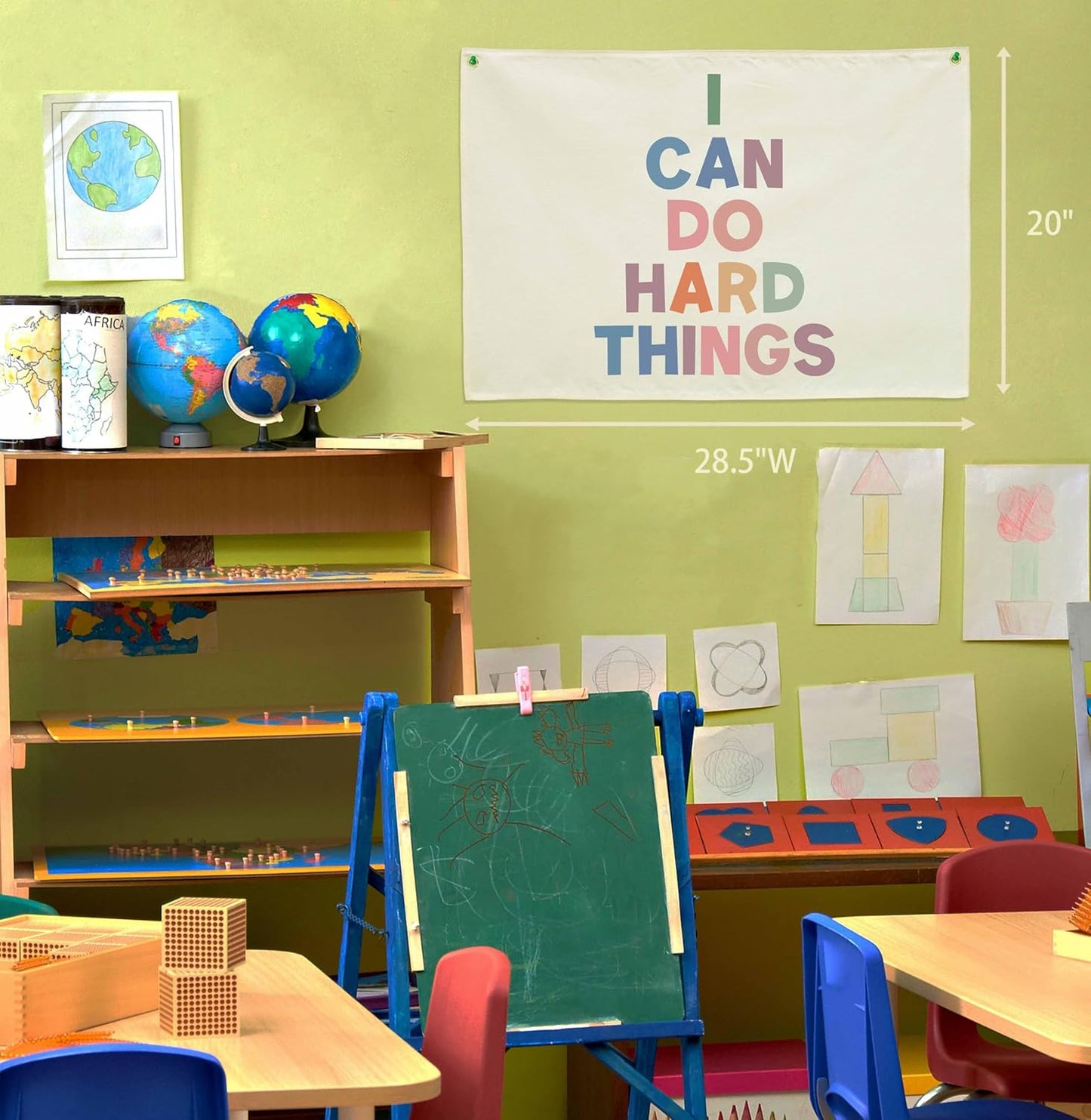 Classroom Decor-Inspirational Classroom Quotes-Teacher Gift-Hanging Rectangle Banner Flag Wall Decor-Positive Growth Mindset Quotes for Playroom Homeschool Nursery-I Can Do Hard Things-28.5"L×20"W