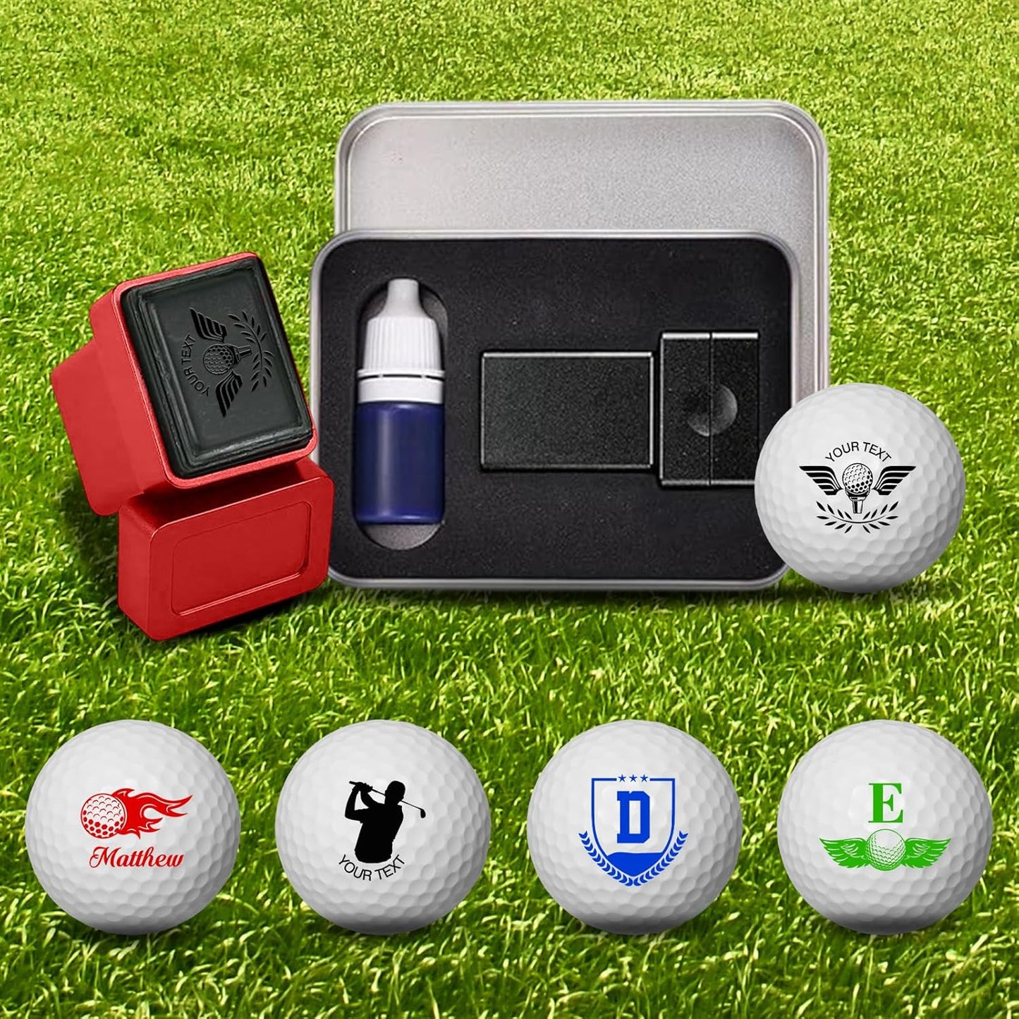 Personalized Custom Golf Ball Stamp Markers with Ink Customized Logo Monogram Name Golf Ball Stamper for Golfer Husband Boyfriend Dad Gift Reusable Your Own Golf Ball Stamps