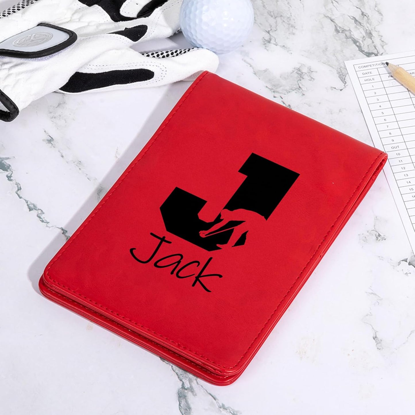 Personalized Leather Golf Scorecard Holder Customize Name Golf Yardage Book Cover Accessories Father Day Christmas Birthday Gifts for Men Women