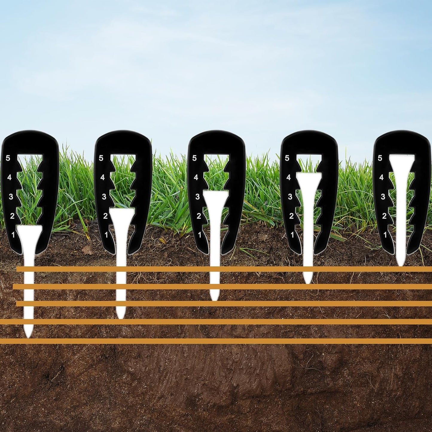 Golf Tee Height Tool Adjustable Tee Height Setter 4PCS Elevator Tool Heights Measuring Device Lightweight Swing Training Aid Precision Outdoor T Heights Setup for Consistent and Precise