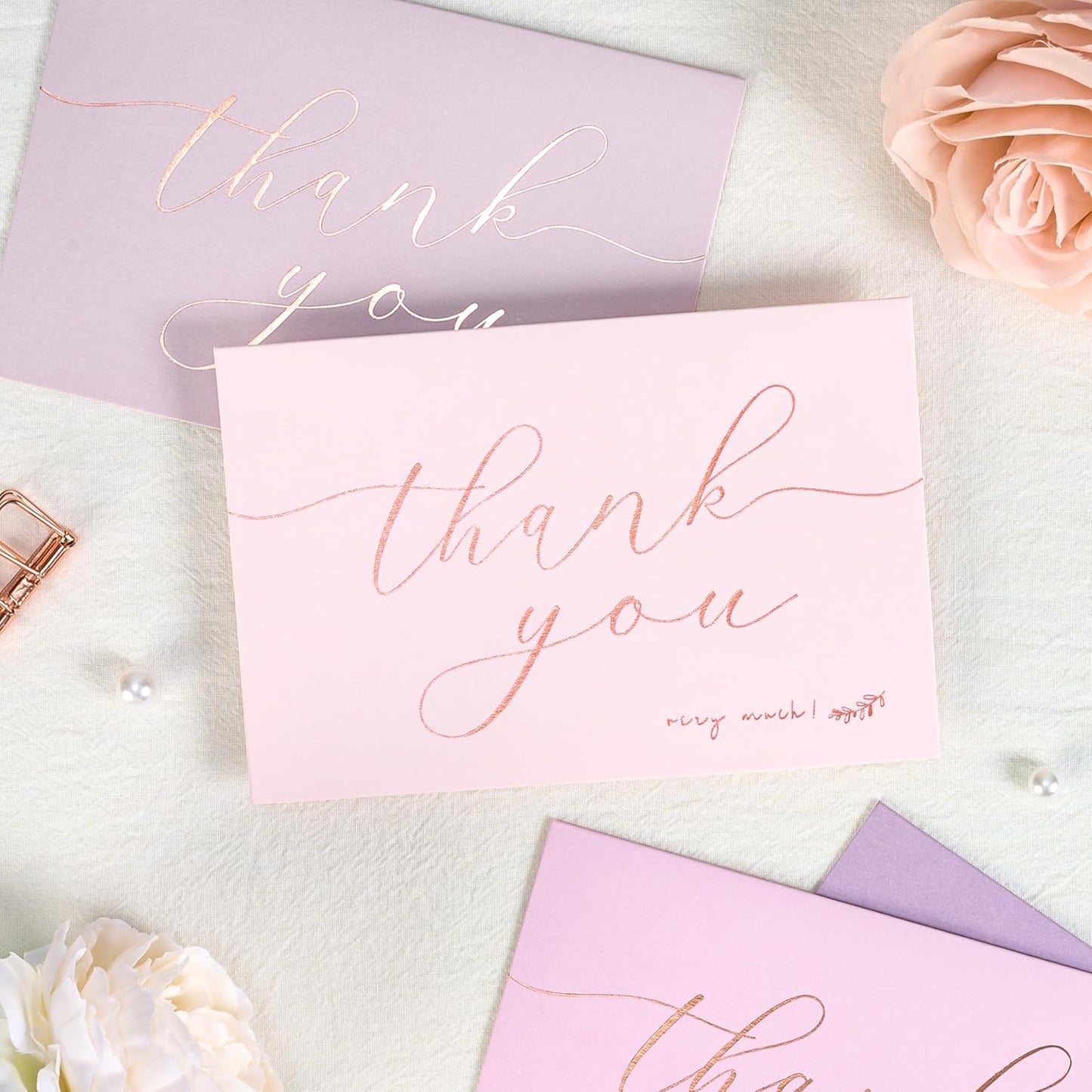 Crisky 50 pcs Lavender Shade Thank You Cards With Envelopes & Stickers Simple Chic Elegant Greeting Cards Perfect for Wedding/Business/Birthday/Graduation 4 x 6 inches