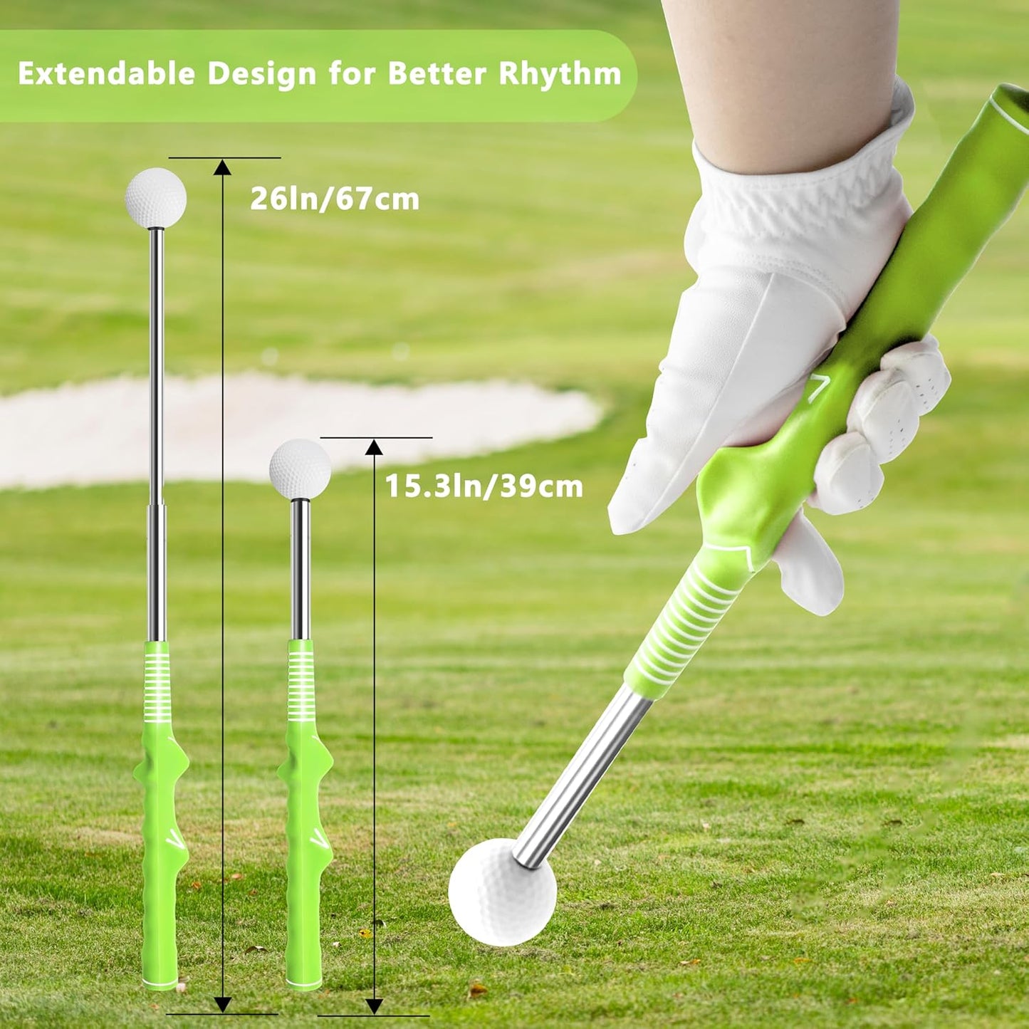 Retractable Golf Swing Training Aid:Golf Grip Trainer,Swing Trainer with Swing Sound Prompt,Feedback,for Beginners.Golf Accessories for Indoor Practice-Strength,Tempo Training.