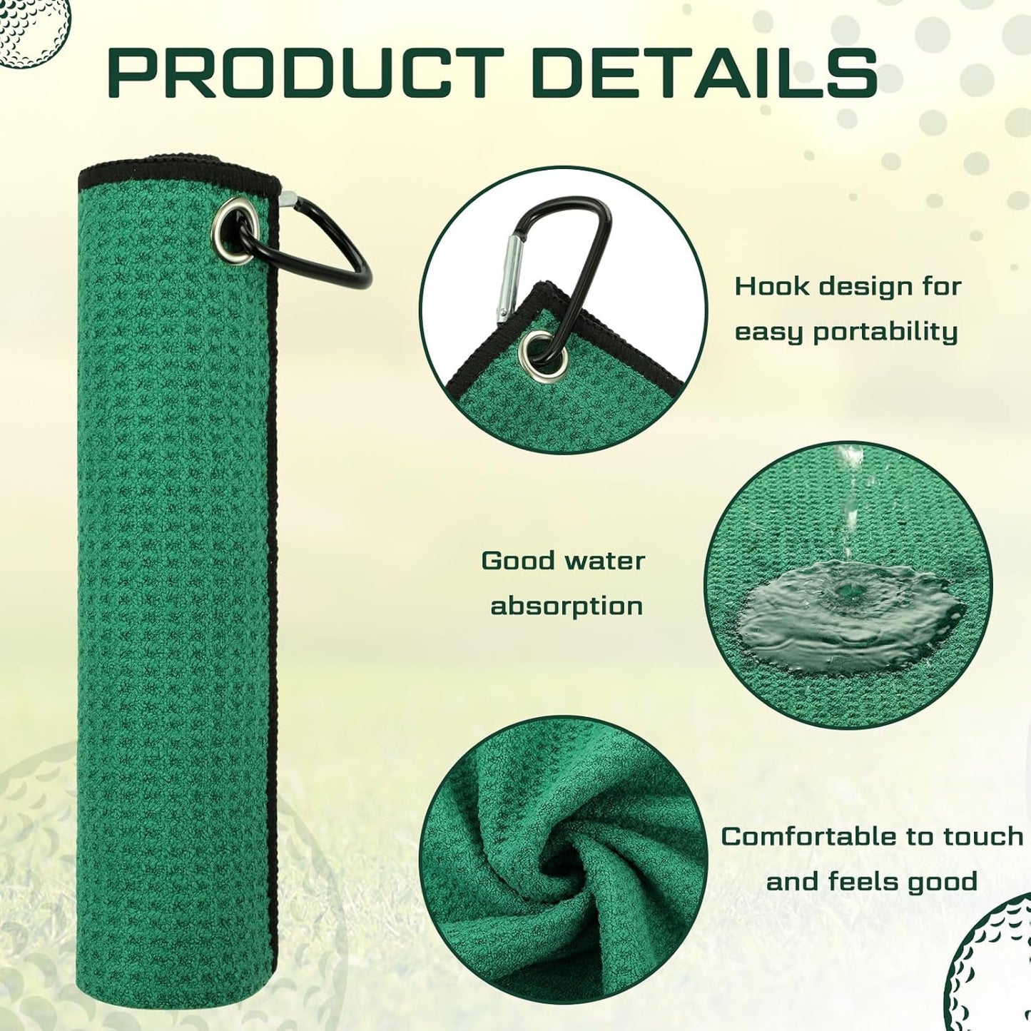 Batiyeer 30 Pcs Bulk Golf Towels for Golf Bags 16'' x 16'' Microfiber Fabric Golf Towel Waffle Pattern with Clip for Bags Men Mini Tournament Fitness Yoga Camping(Green)