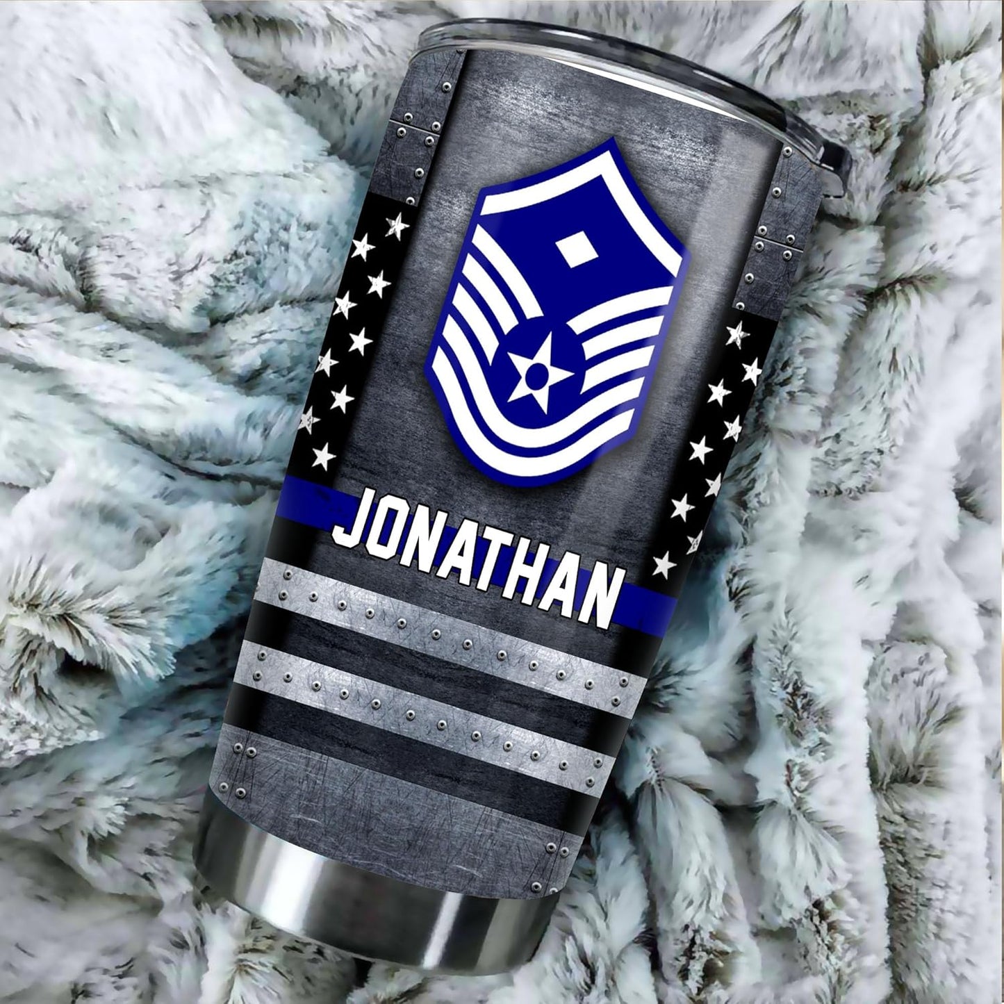 US Air Force Veteran Military Flag Coffee Tumbler - BMT Gifts - Airman Graduation Retirement Birthday Gifts - Tumbler With Lid