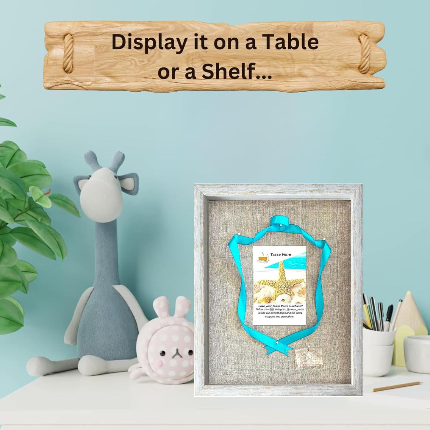 Tasse Verre 12x15 Rustic Display Shadow Box (2-Pack) Frame w/Linen Background and 16 Stick Pins - Ready to Hang Shadowbox Picture Frame - Box Display Baby Memorabilia Wedding
