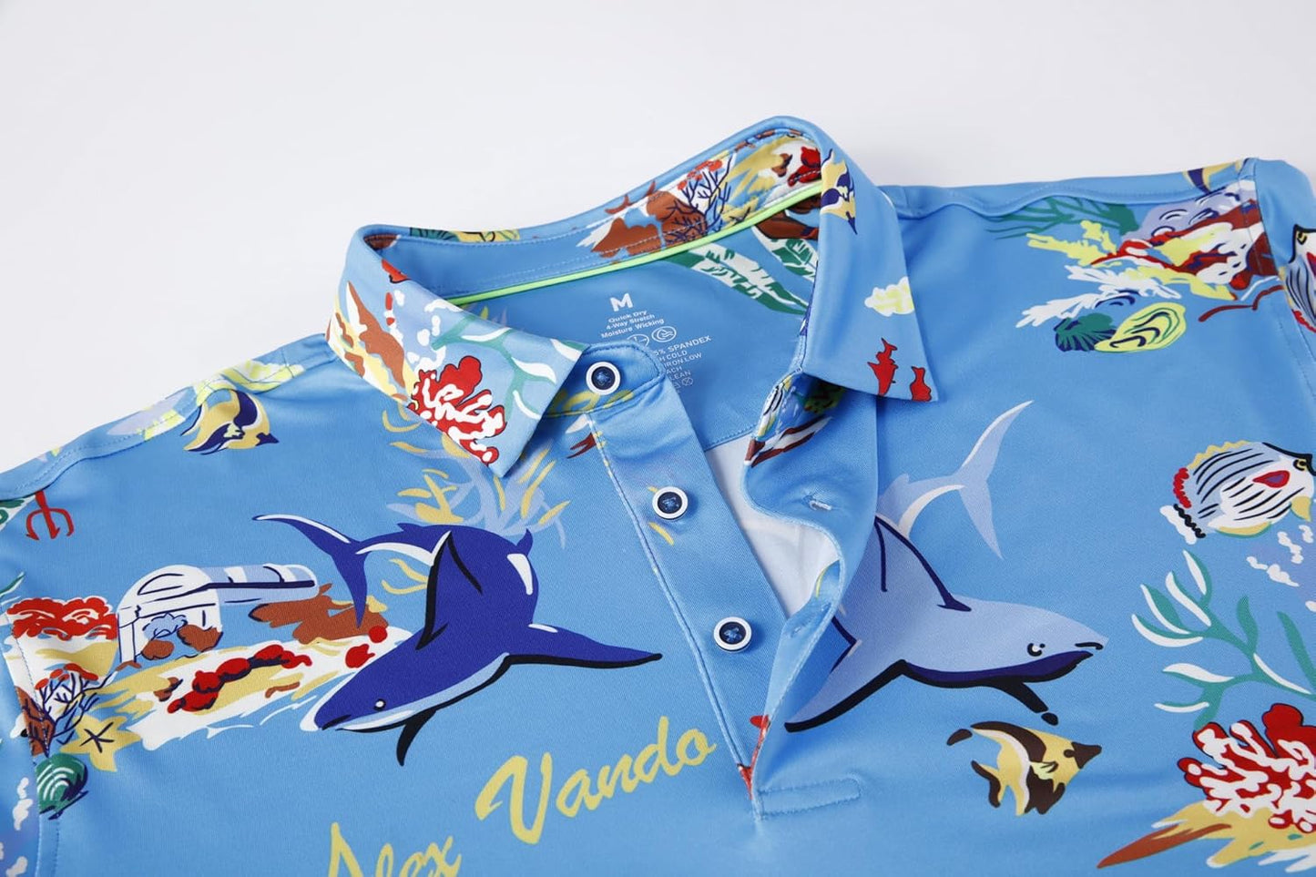 Alex Vando Mens Hawaiian Golf Shirt Moisture Wicking Digital Print Golf Shirts for Men