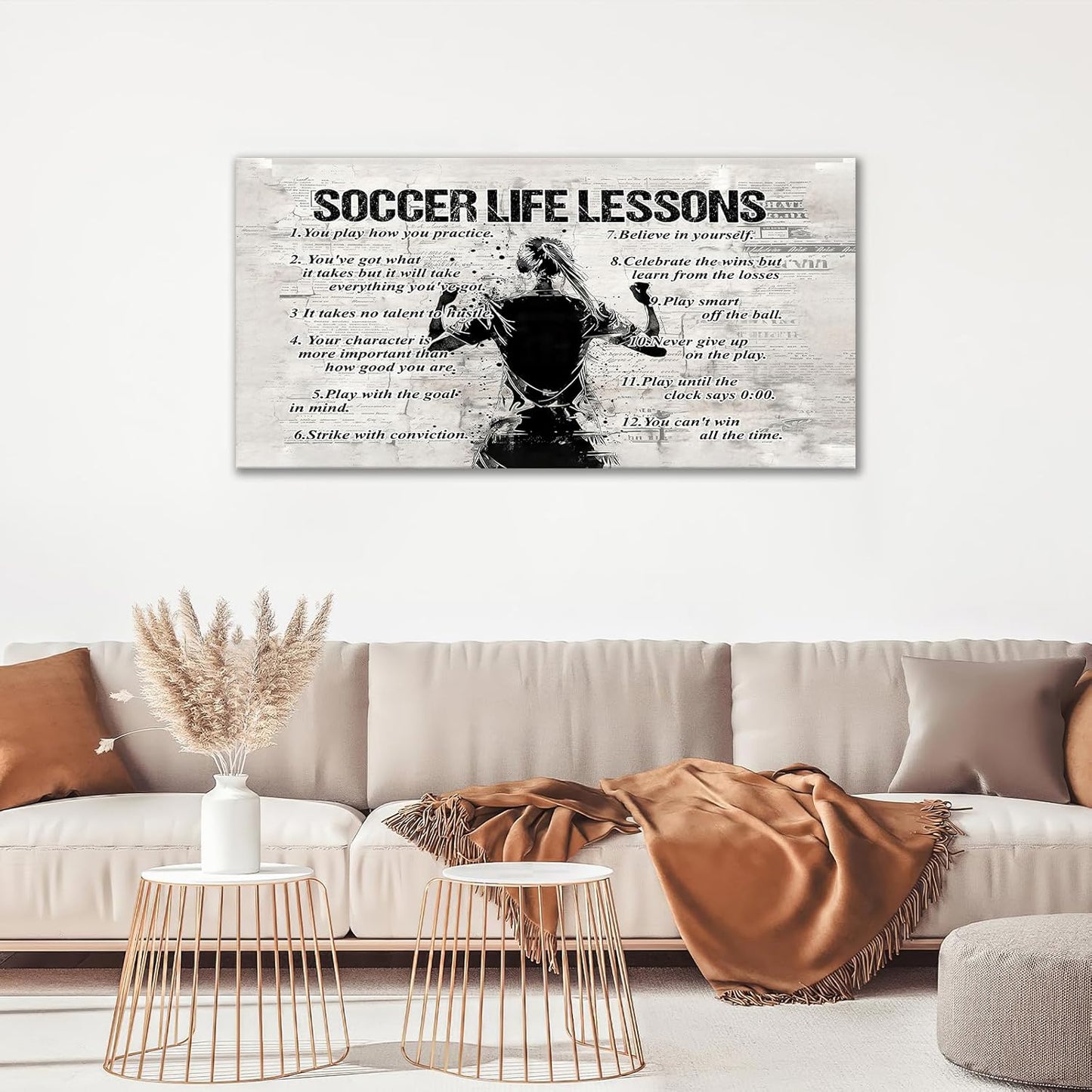 Gyeong Soccer Sports Wall Art for Living Room Large Size Soccer Life Lessons Wall Decor Soccer Sign Retro Canvas Prints Inspirational Pictures Painting Artwork Home Decoration Master Bedroom 60"X30"