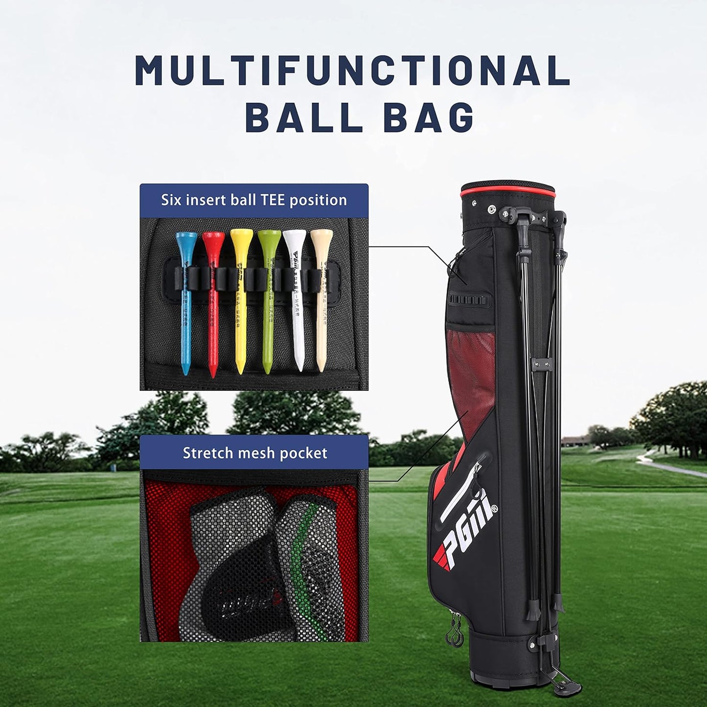 PGM Sunday Golf Stand Bag for Women and Men - Easy Carry Pitch Lightweight Golf Stand Bag with Cooler Pouch and Valuables Pocket for Driving Range Par 3 Executive Courses