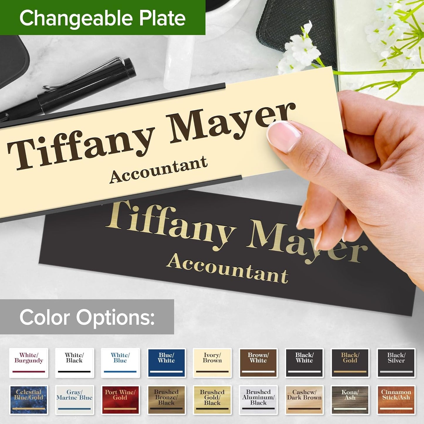 My Sign Center Custom Desk/Wall Name Plate - Personalized, Laser Engraved, 2" x 8", 18 Color Options, Made in USA