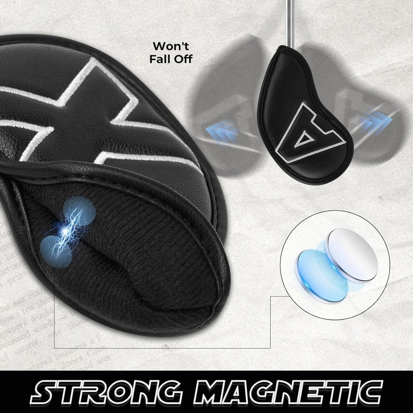 Craftsman Golf 10pcs Red No. on Both Sides Magnetic Closure Classic Black Leather Iron Headcover Covers Set Travel Cases Protector Available Custom with Name