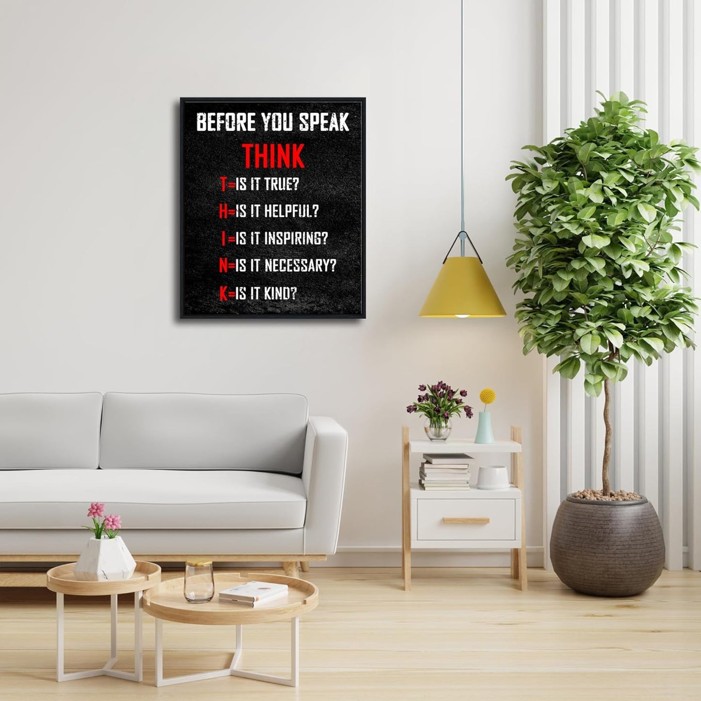 Pyradecor Large Inspirational Poster Black Framed Canvas Wall Art Motivational Think Before You Speak Classroom Positive Quotes for Office Home Decorations