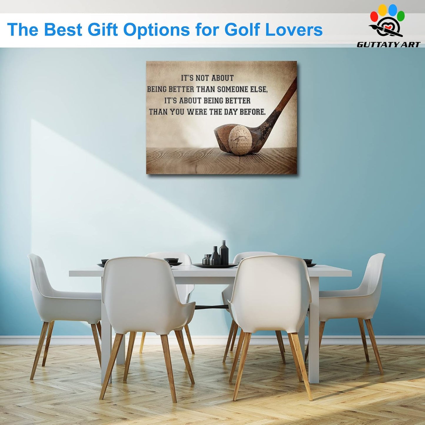 Inspirational Canvas Wall Art, Golf Clubs Wall Art Painting Prints for Living Room Wall Decor, Motivational Quotes Poster Picture for Bedroom Decor, Framed Artwork for Office Home Decor 18x24 Inches