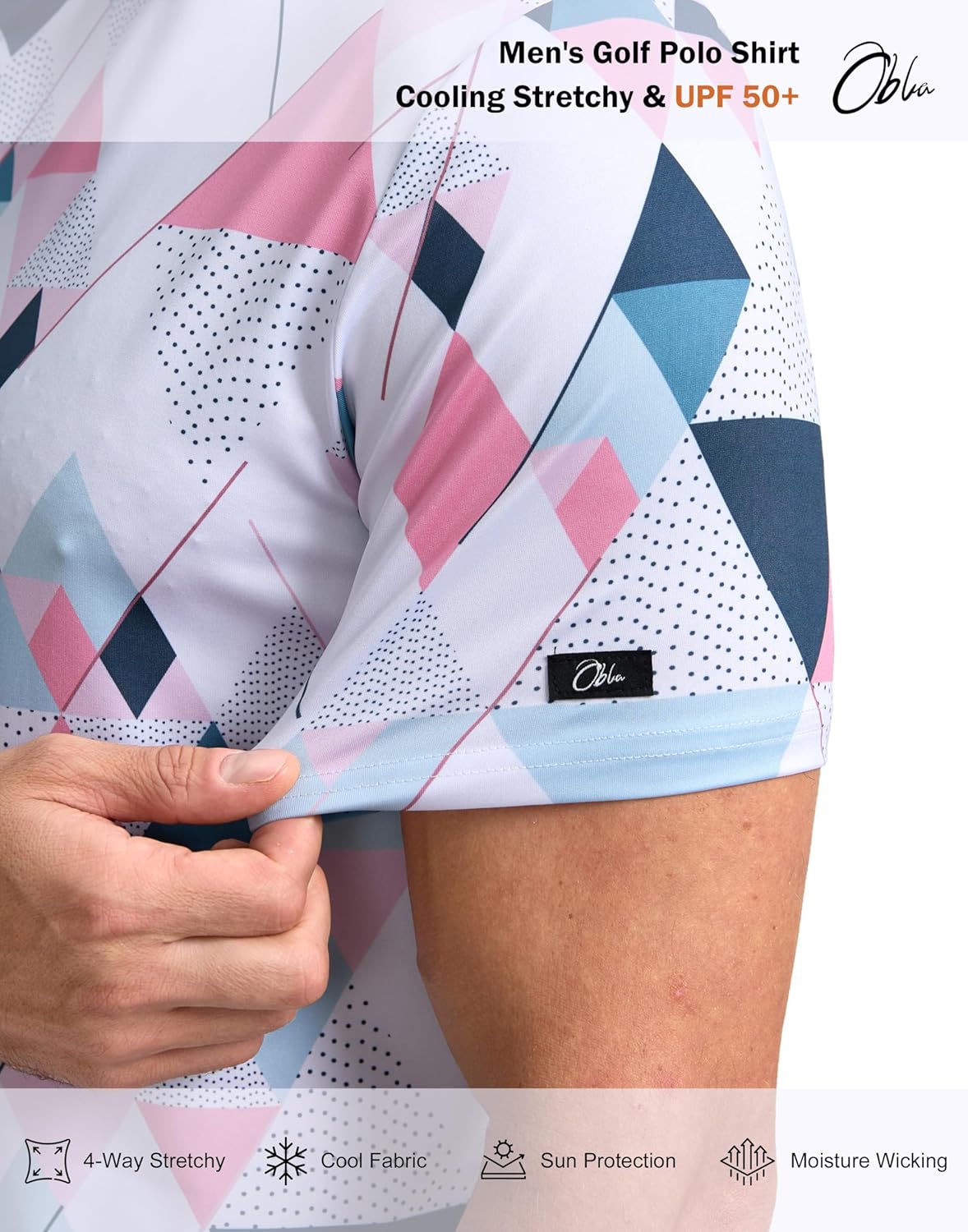 Obla Mens Golf Polo Shirts Short Sleeve Dry Fit Performance Moisture Wicking Casual Print Collared Golf Shirts for Men